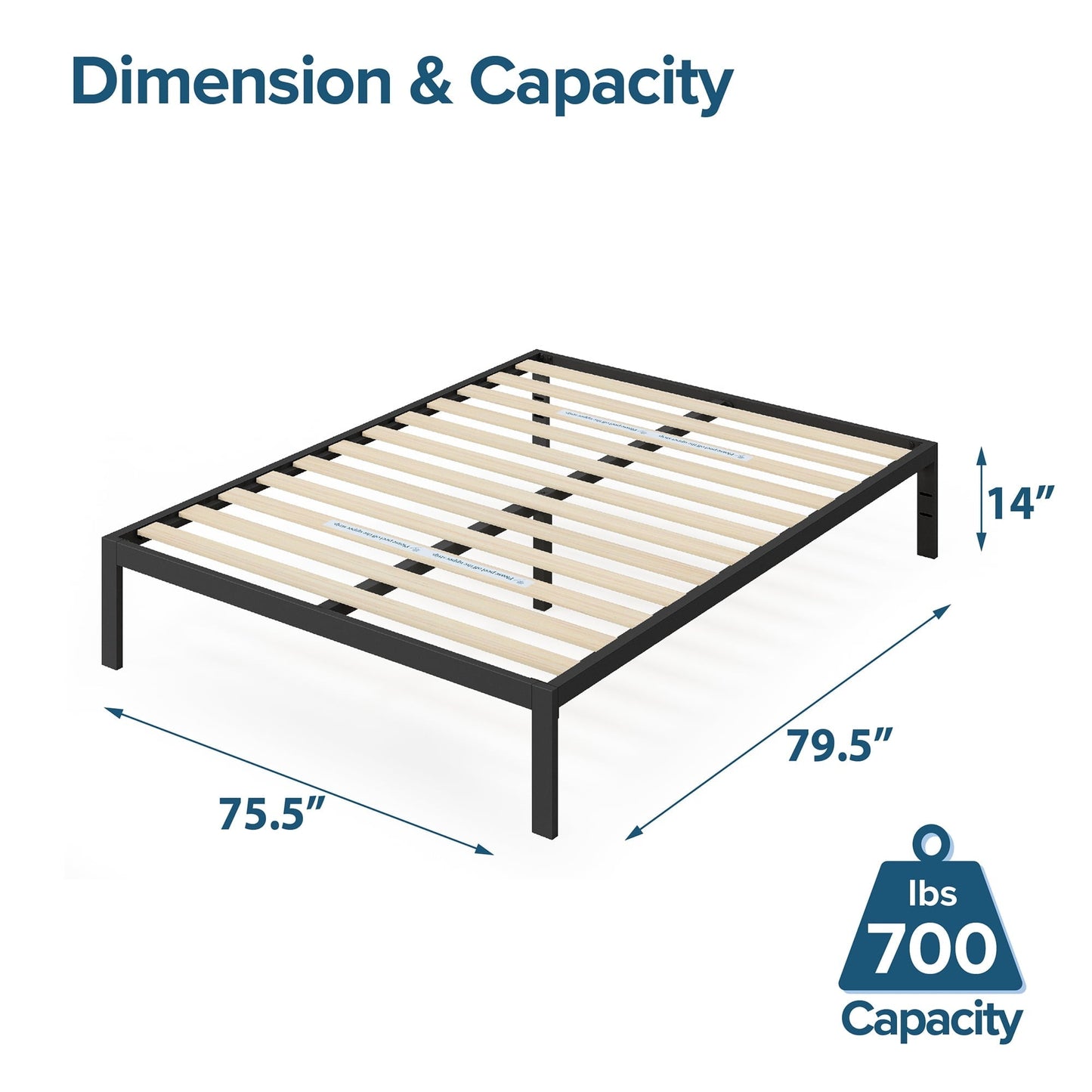 Zinus 14" Mia Black Metal Platform Bed Frame, King