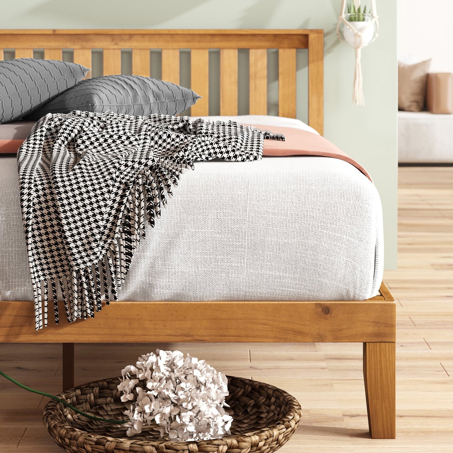 Zinus Alexia 37" Wood Platform Bed with Headboard, Rustic Pine, Full
