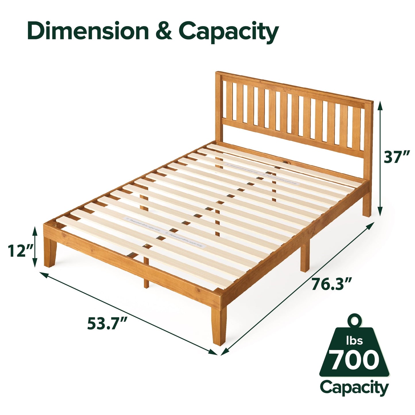 Zinus Alexia 37" Wood Platform Bed with Headboard, Rustic Pine, Full