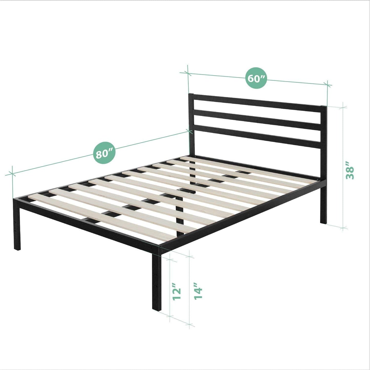 Zinus Mia 38" Metal Platform Bed Frame with Headboard, Queen