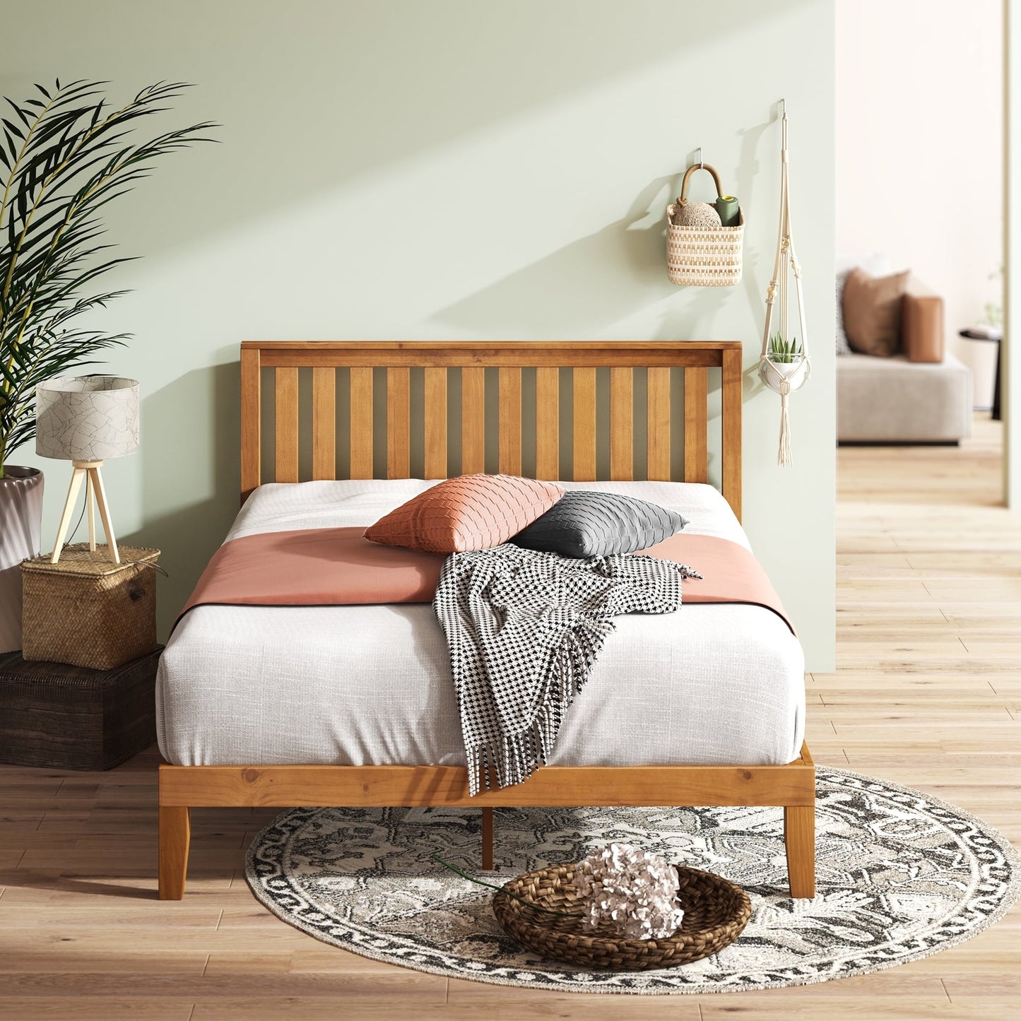 Zinus Alexia 37" Wood Platform Bed with Headboard, Rustic Pine, Full