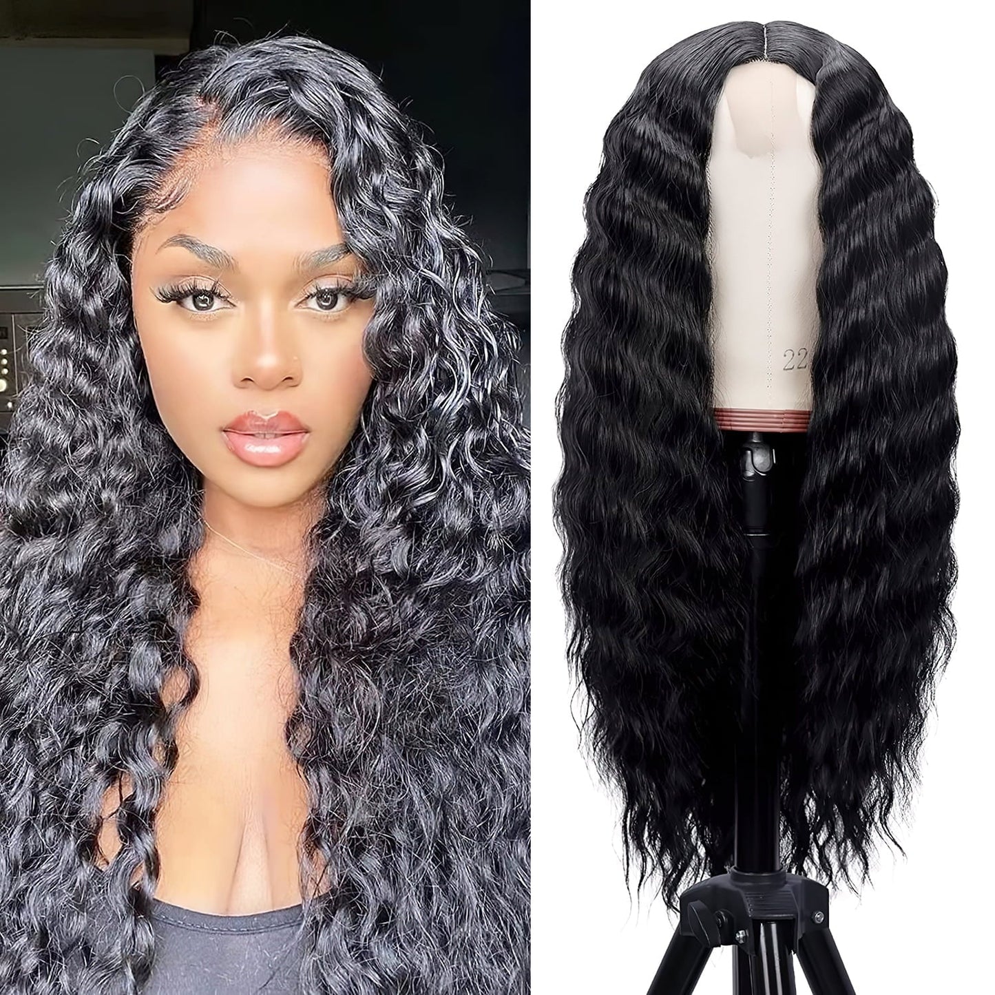 22 inch Water Wave Wigs, Jungle Wave Lace Front Brazilian Curly Hair Wigs for Black Women