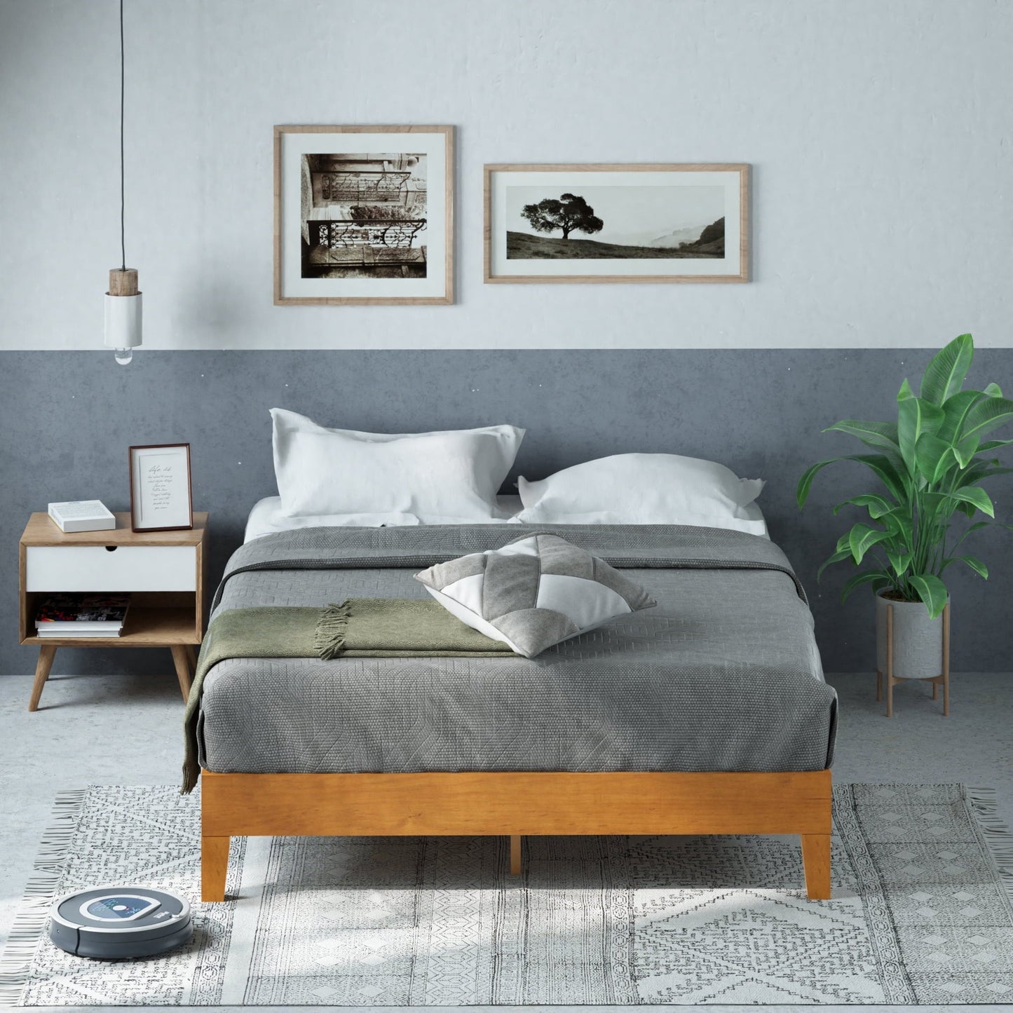 Zinus Alexia 12" Deluxe Wood Platform Bed Frame, Rustic Pine, Queen