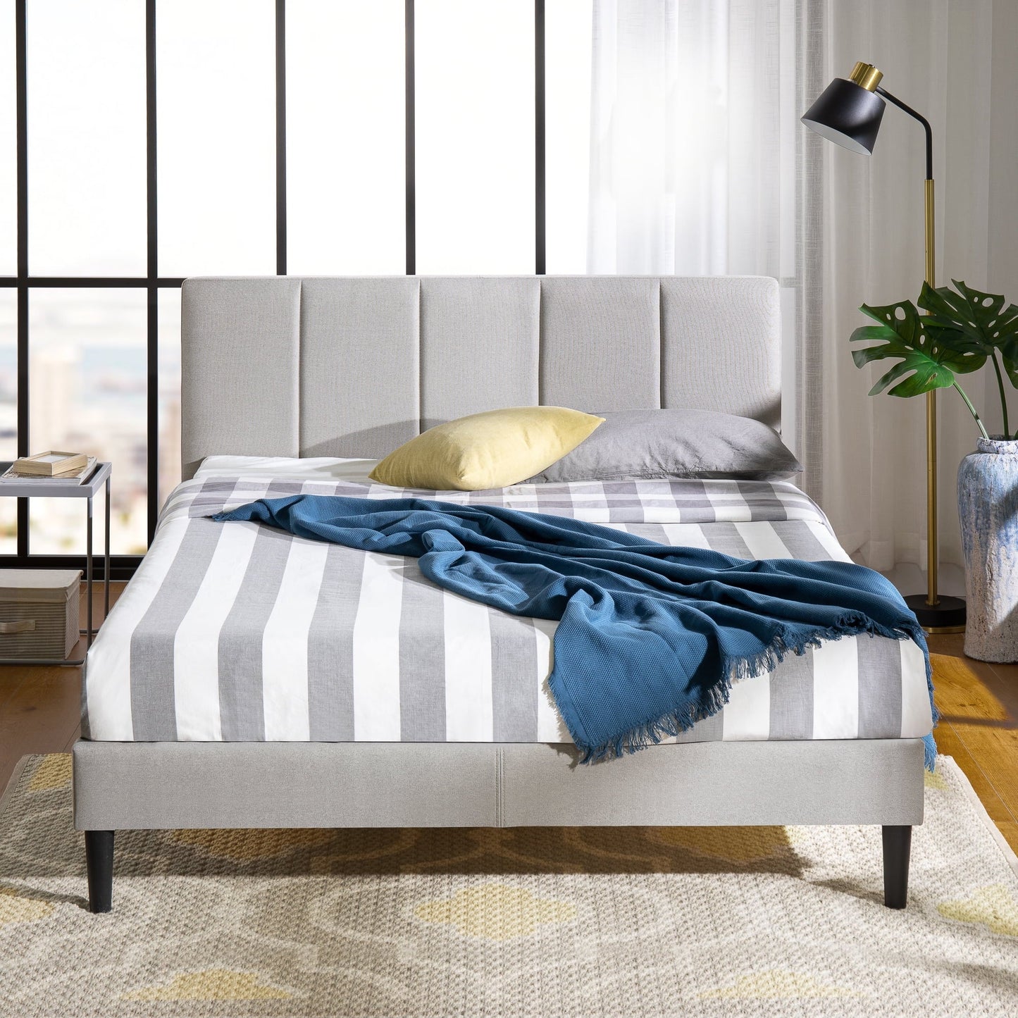 Zinus Maddon 35" Upholstered Platform Bed Frame, Beige, Queen