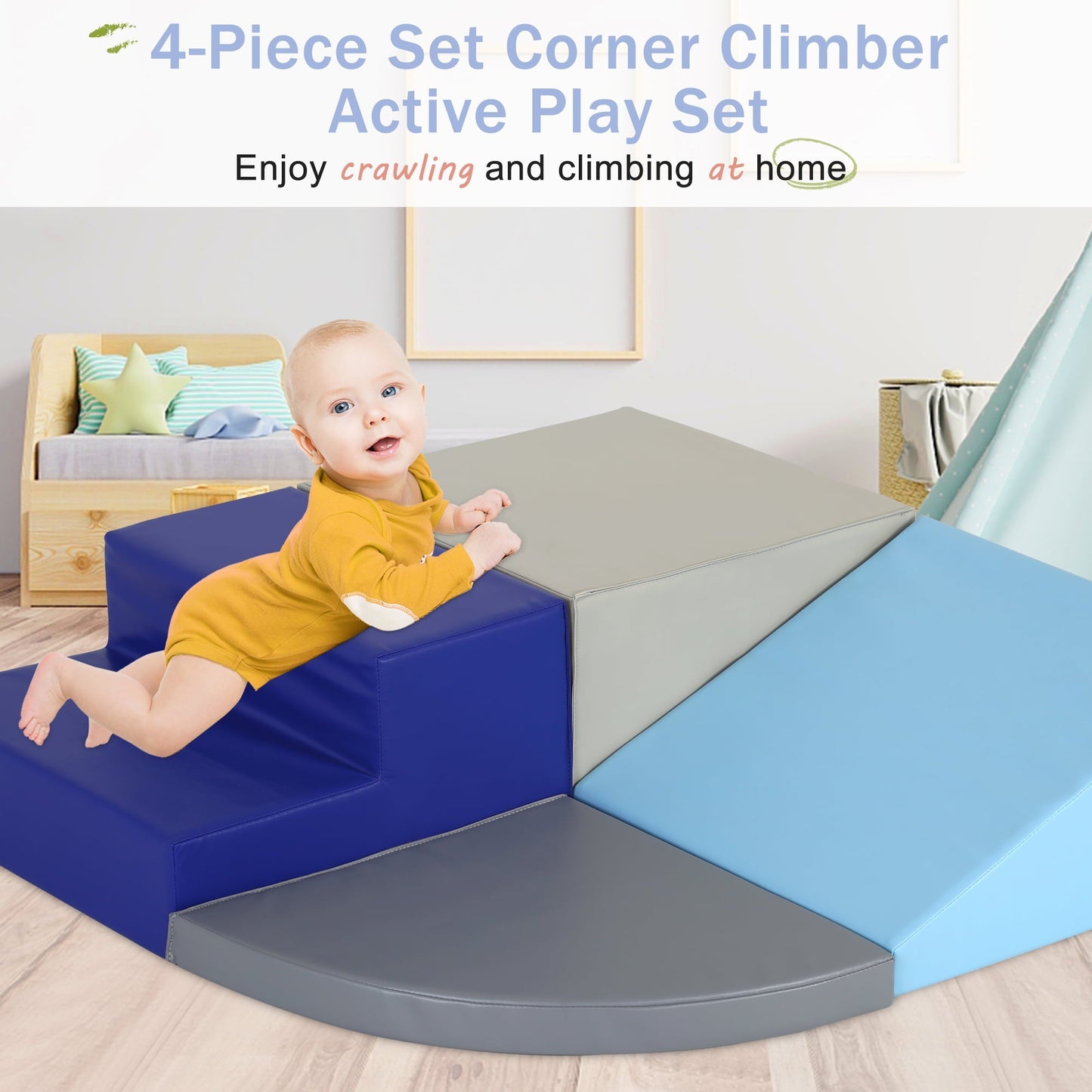 YRLLENSDAN 4 Piece Soft Climb and Crawl Activity Play Set, Corner Climbing Lightweight Foam Shape Toy for Toddlers Gym Play Foam Climbers Blocks for Kids 1-3 Babies Indoor