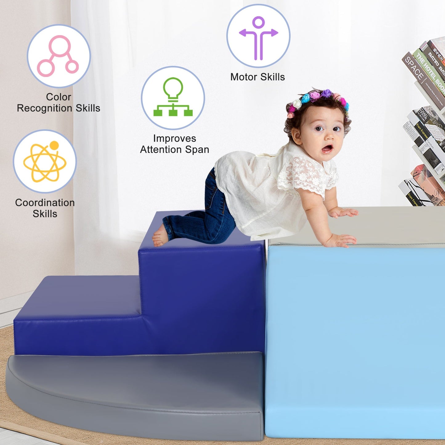 YRLLENSDAN 4 Piece Soft Climb and Crawl Activity Play Set, Corner Climbing Lightweight Foam Shape Toy for Toddlers Gym Play Foam Climbers Blocks for Kids 1-3 Babies Indoor