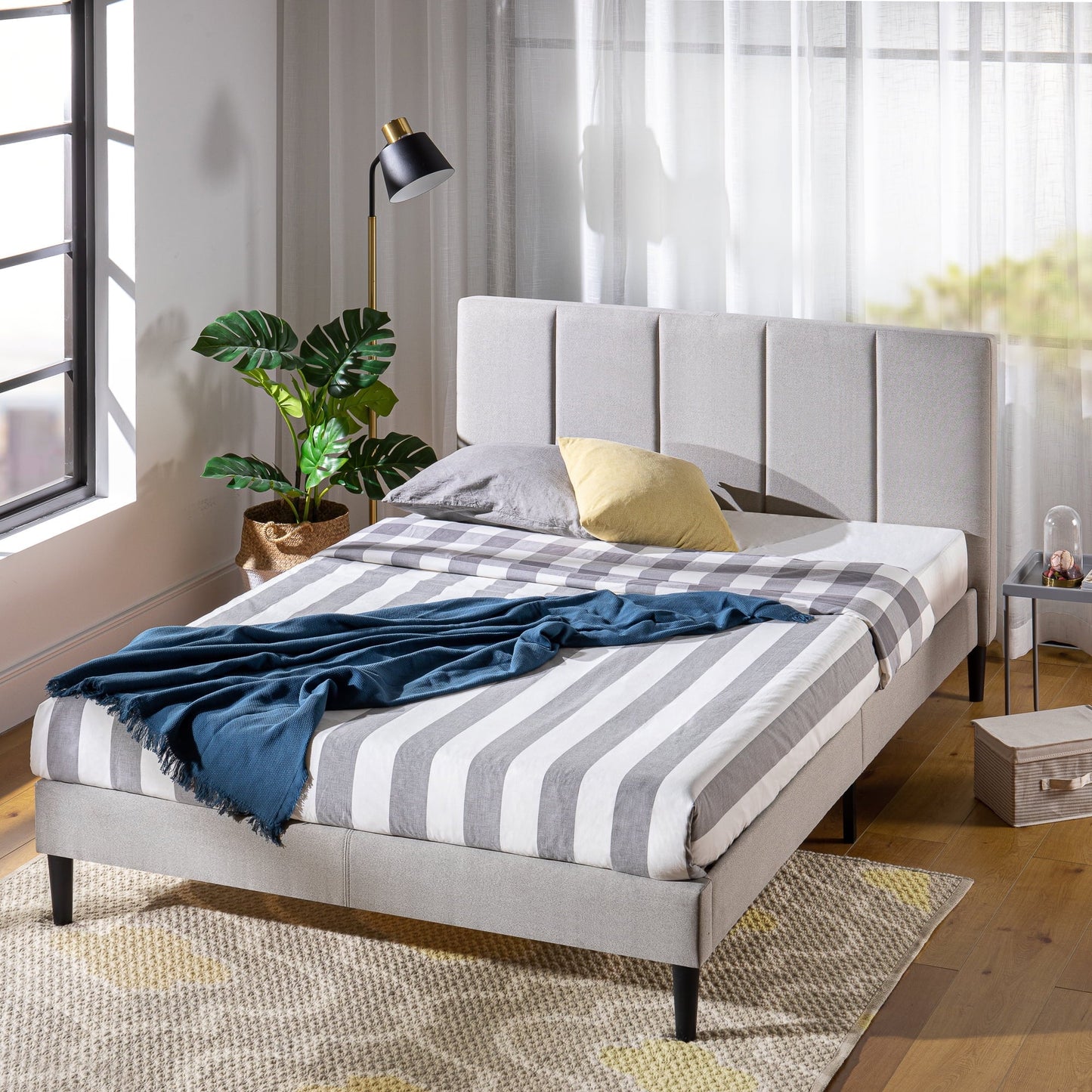 Zinus Maddon 35" Upholstered Platform Bed Frame, Beige, Queen