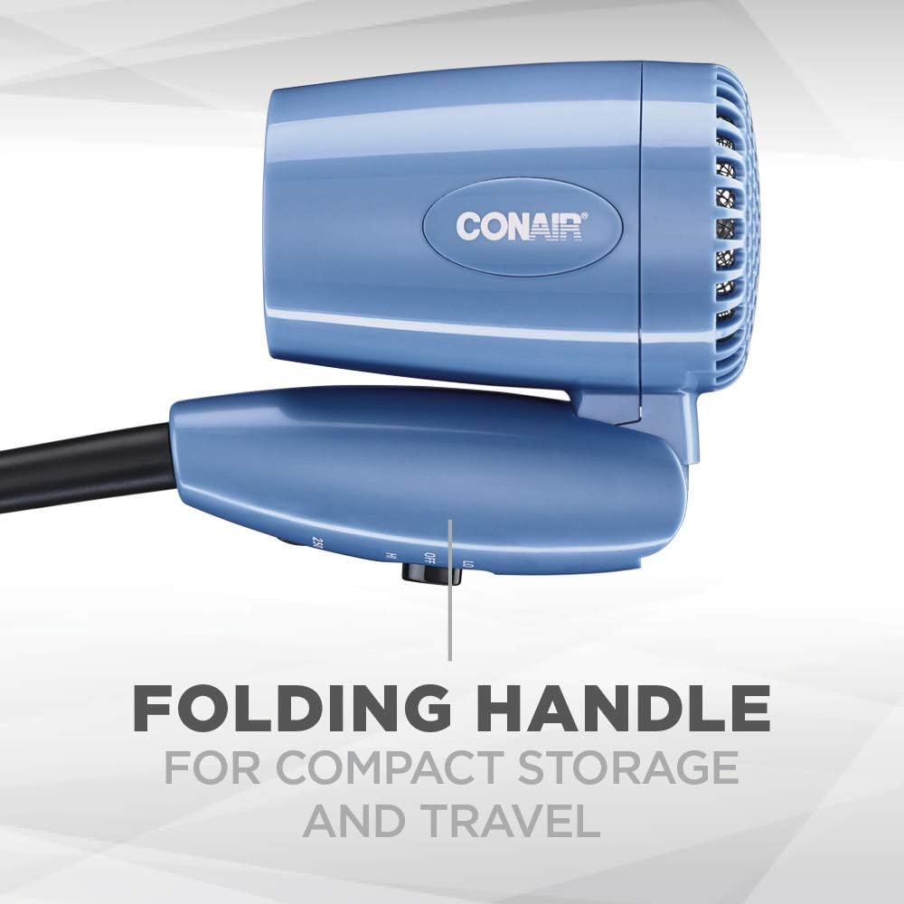Travel Hair Dryer with Dual Voltage. 1600W Compact Hair Dryer with Folding Handle. Travel Blow Dryer