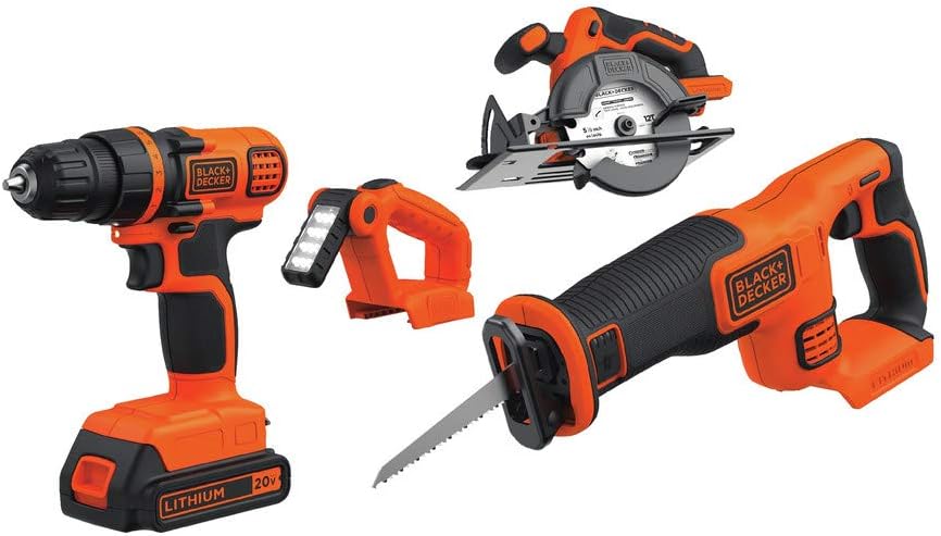 20V MAX Power Tool Combo Kit. 4-Tool Cordless Power Tool Set with 2 Batteries and Charger (BD4KITCDCRL)
