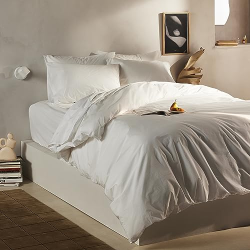 Organic Cotton Duvet Cover - 100% GOTS-Certified Organic Cotton. King/Cali King Size in White with Extra-Long Corner Ties and Button Closure | Best Organic Cotton Sheets