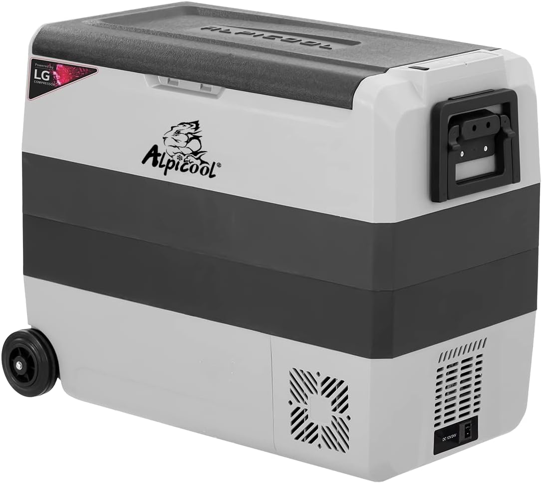 T50 Dual Temperature Control 12 Volt Refrigerator 53 Quart Portable Car Fridge Freezer (-4°F~68°F) for Truck. RV. Boat. Camping and Travel