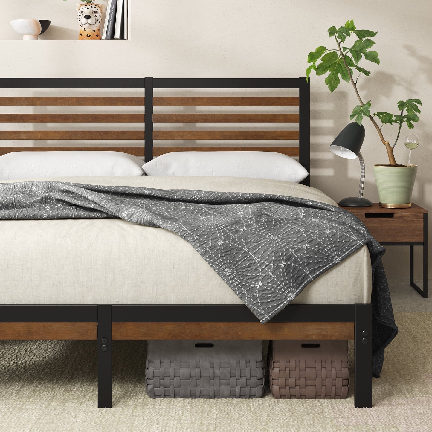 Zinus 35" Kai Bamboo and Metal Platform Bed Frame, King