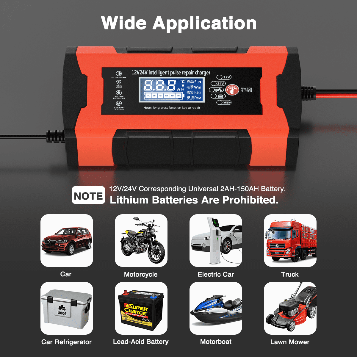 12V/10A 24V/5A Car Battery Charger, Battery Maintainer with LCD Display, Fully-Auto Smart Pulse Repair Charger, Maintainer Trickle Charger for Car Truck Motorcycle Lawn Mower Boat Lead Acid Battery