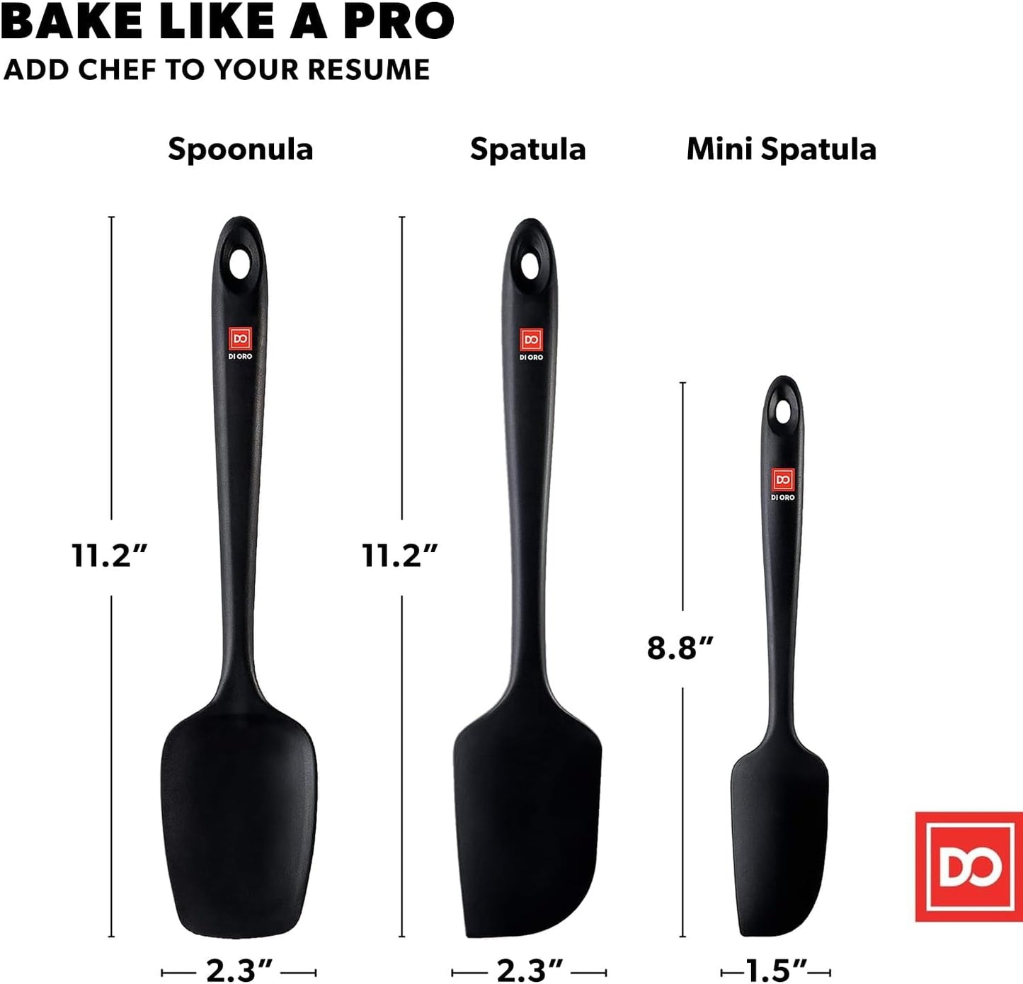 Silicone Spatula Set - Rubber Kitchen Spatulas for Baking. Cooking. & Mixing - 600°F Heat-Resistant & BPA Free Silicone Scraper Spatulas for Nonstick Cookware - Dishwasher Safe (3pc. Black)