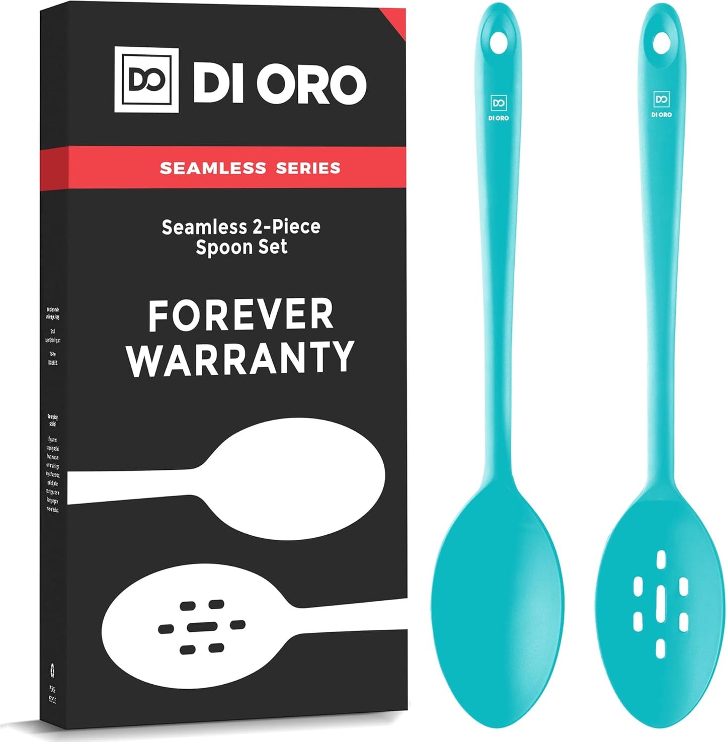 Silicone Spoons for Cooking - Large Kitchen Spoons for Mixing. Serving. & Stirring - 600°F Heat-Resistant Non Stick Utensils – Big Solid & Slotted Basting Spoons - Dishwasher Safe (2pc. Black)