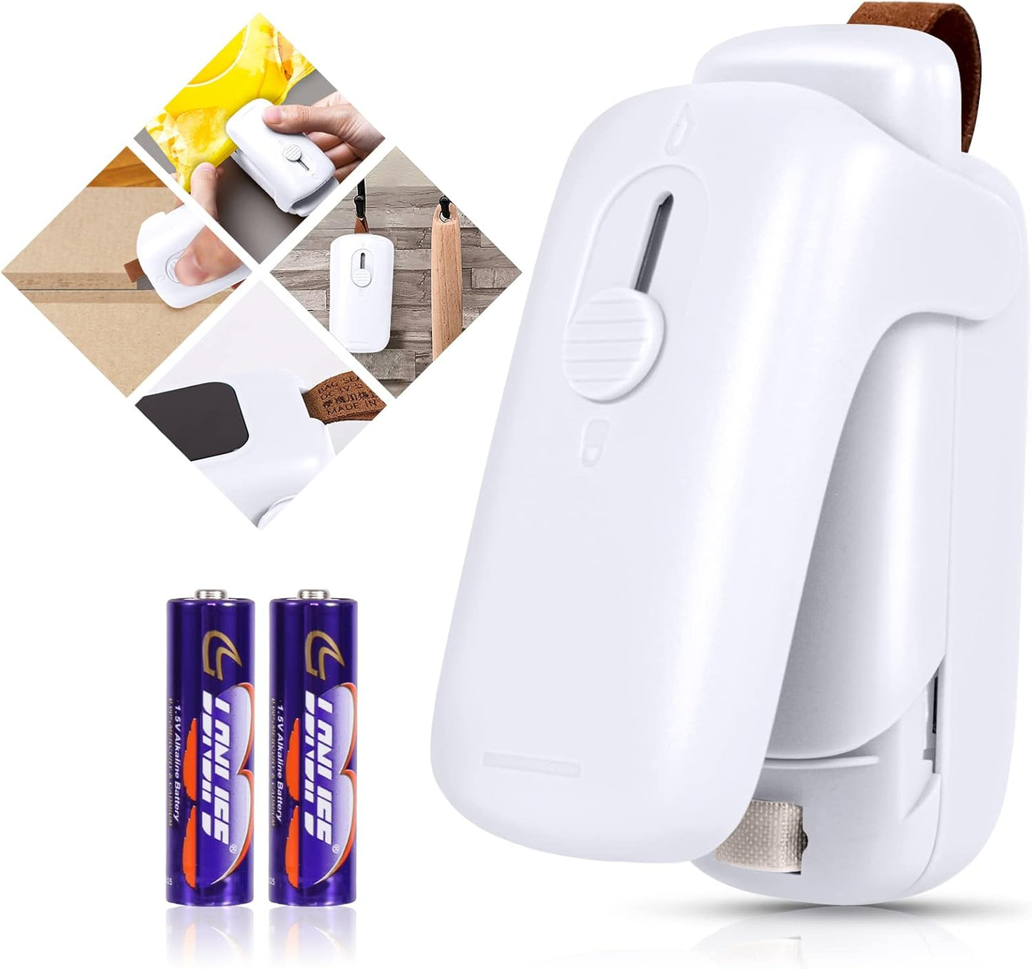 Mini Bag Sealer. Handheld Heat Vacuum Sealer. 2 in 1 Sealer and Cutter with Lanyard. Portable Resealer Machine for Plastic Bags Food Storage Snacks Freshness (2xAA Batteries Included)
