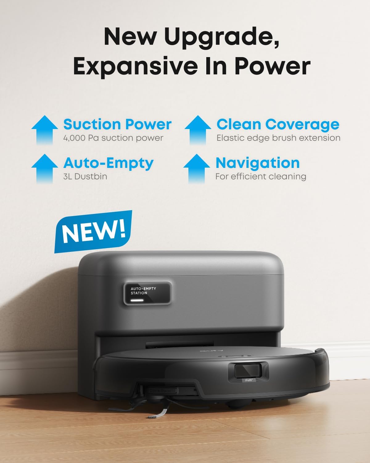 C10 with Self Emptying Station. Up to 60 Days Hands Free Cleaning. Edge Expansion Brush. 2.85-Inch Ultra-Slim Body. Smart Mapping. Point Laser and Multi-Infrared Navigation