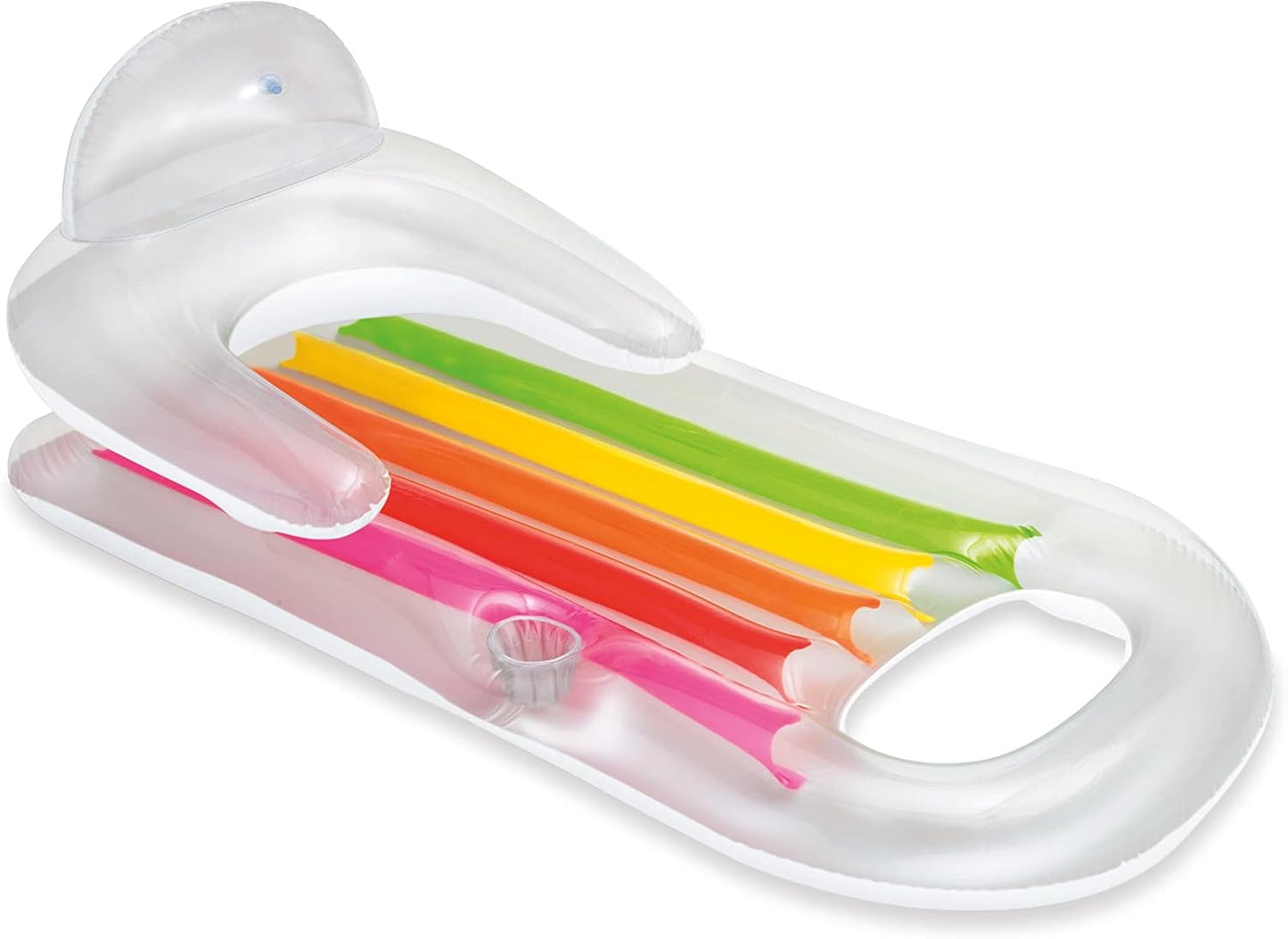 58802EP King Kool Inflatable Single Person Lounging Swimming Pool Float with Armrests. Backrest. and Cupholder. Multi-Colored