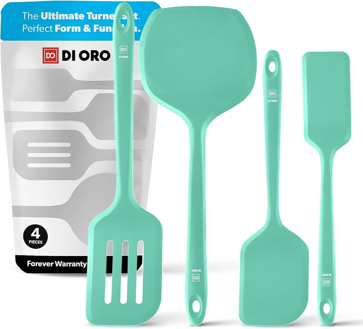 New Silicone Turner Spatula Set - Kitchen Spatulas for Nonstick Cookware - Cooking Utensils for Flipping Eggs & Pancakes - 600°F Heat-Resistant BPA Free Turners - Dishwasher Safe (4pc. Sage)