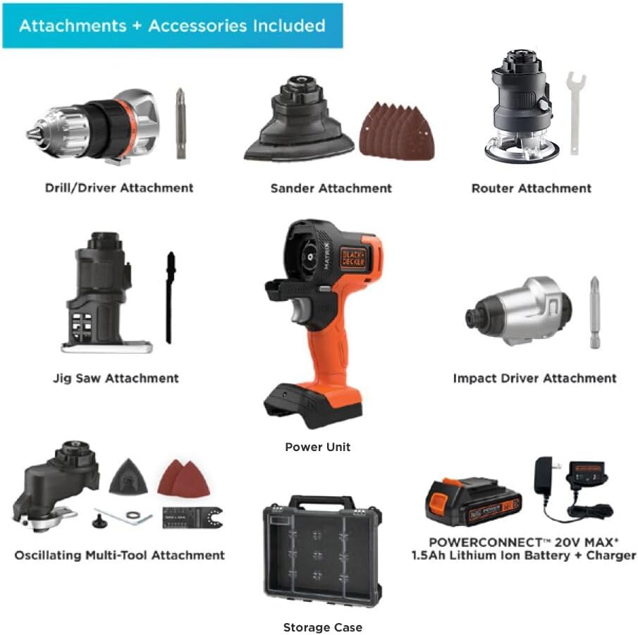 20V MAX MATRIX Drill. Power Tool Combo Kit. 6-Tool Set. Cordless Tool Set (BDCDMT1206KITC)