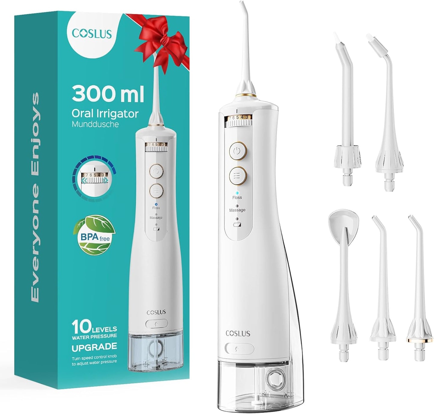 Cordless Water Flosser & Dental Pick for Teeth. Braces. Gums Care - Advanced 10 Pressure Settings for Multiple Users. Rechargeable. Portable for Travel. BPA-Free. Black. E40(WFP14)