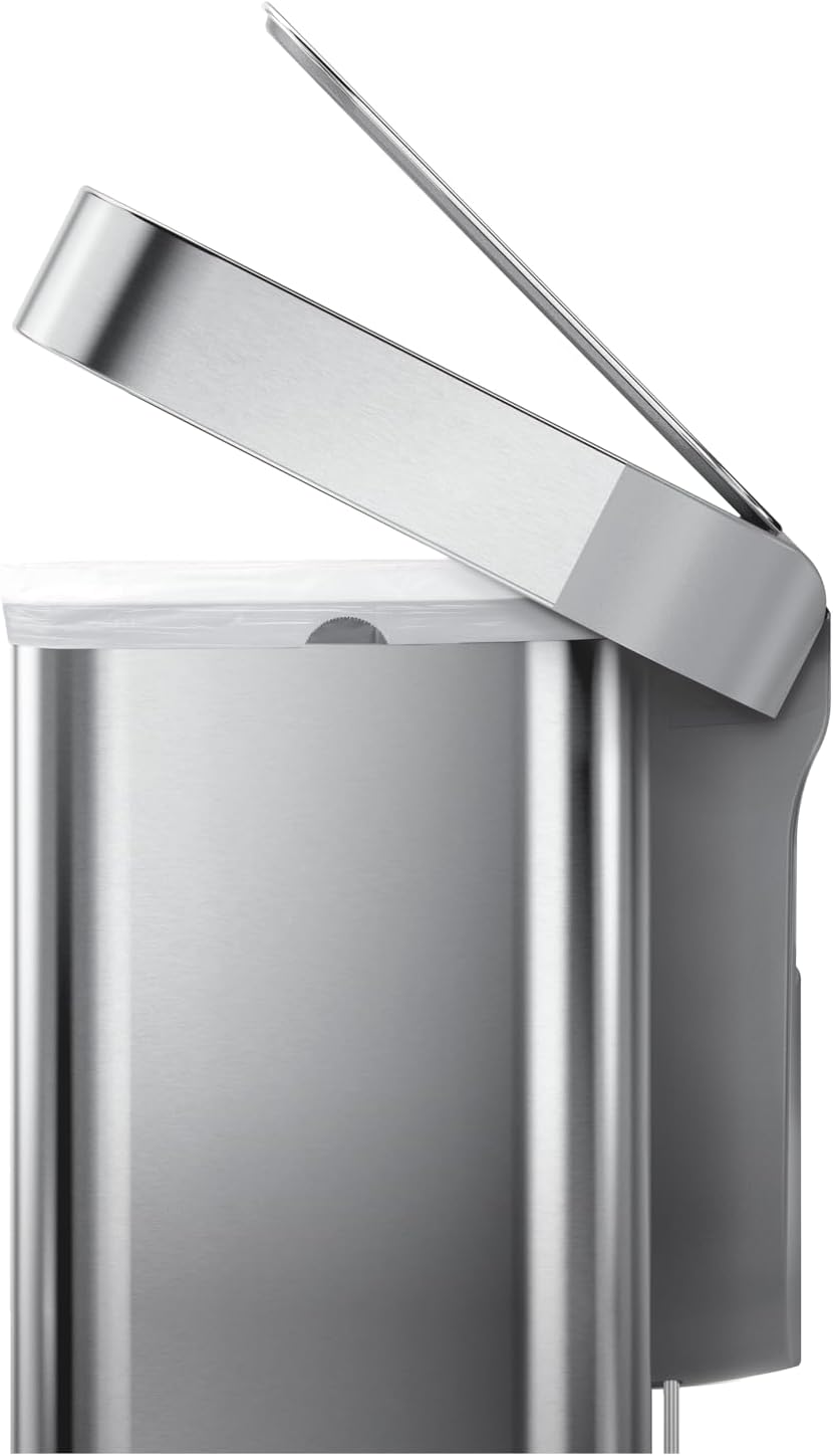 58 Liter / 15.3 Gallon Rectangular Hands-Free Dual Compartment Recycling Kitchen Step Trash Can with Soft-Close Lid. Brushed Stainless Steel