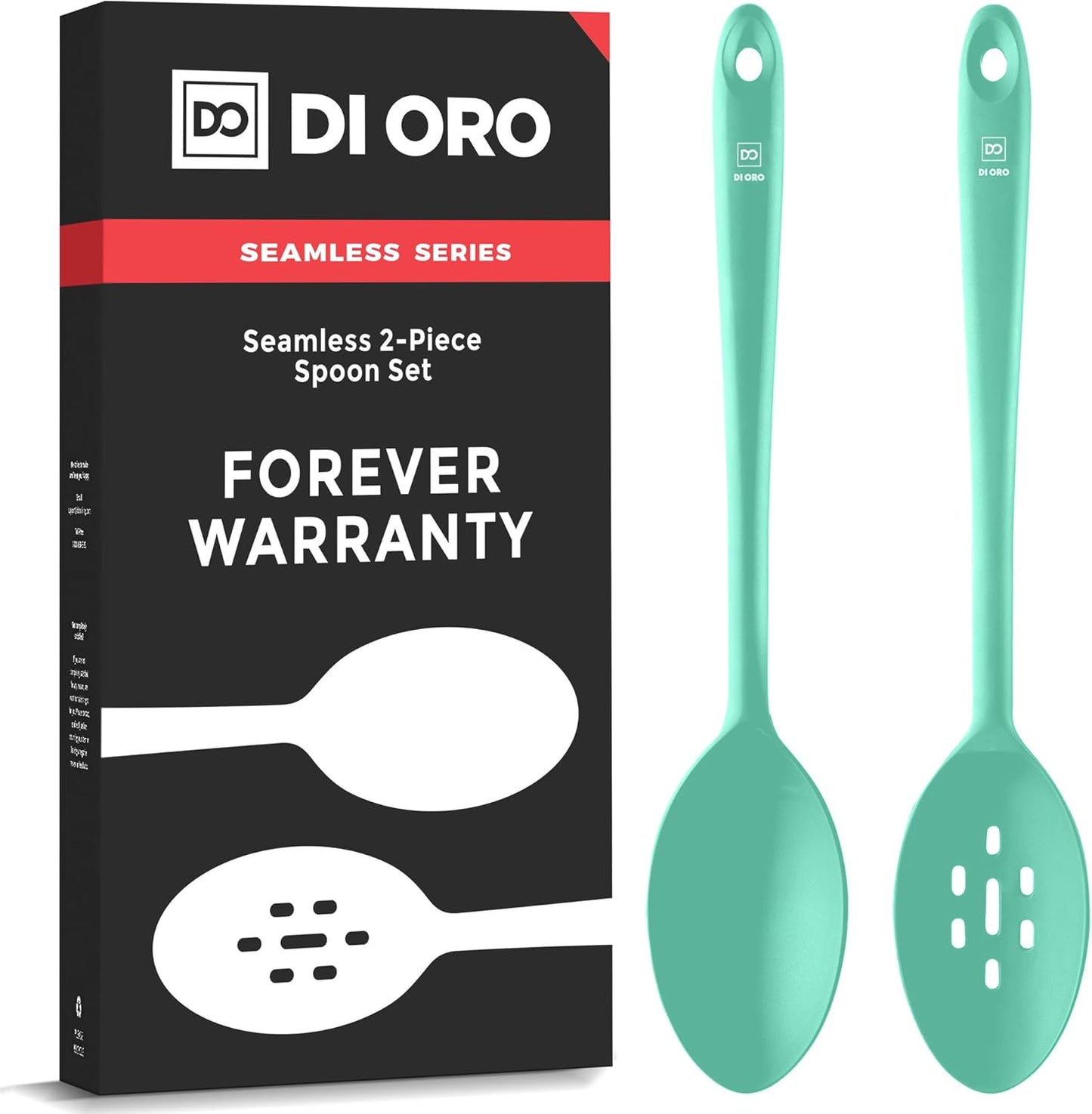 Silicone Spoons for Cooking - Large Kitchen Spoons for Mixing. Serving. & Stirring - 600°F Heat-Resistant Non Stick Utensils – Big Solid & Slotted Basting Spoons - Dishwasher Safe (2pc. Black)