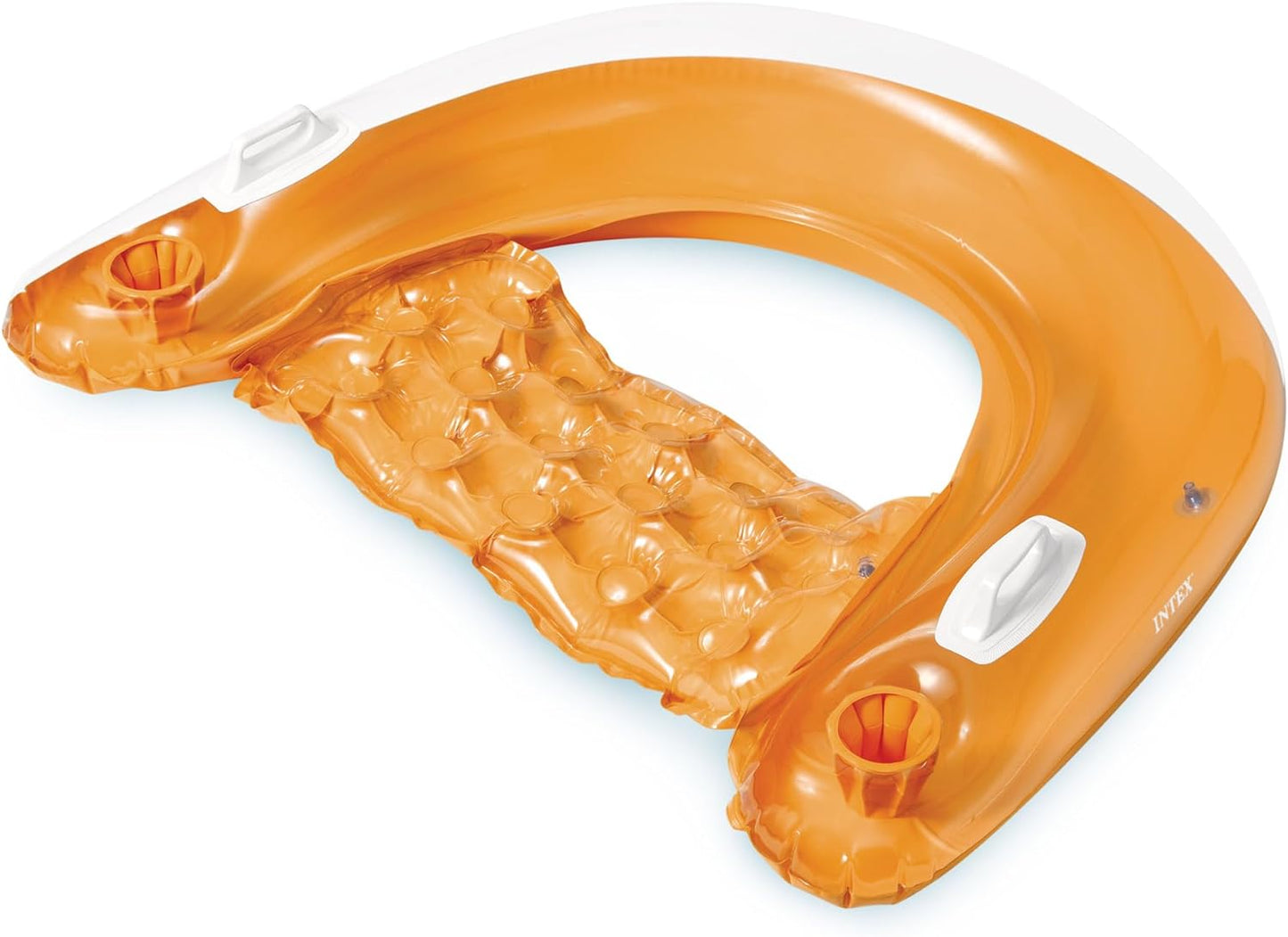58859EP Sit 'N Float Inflatable Pool Float: Pool Lounge with Built-in Cup Holders – Heavy-Duty Handles – 220lb Weight Capacity – 58 x 39 – Colors May Vary