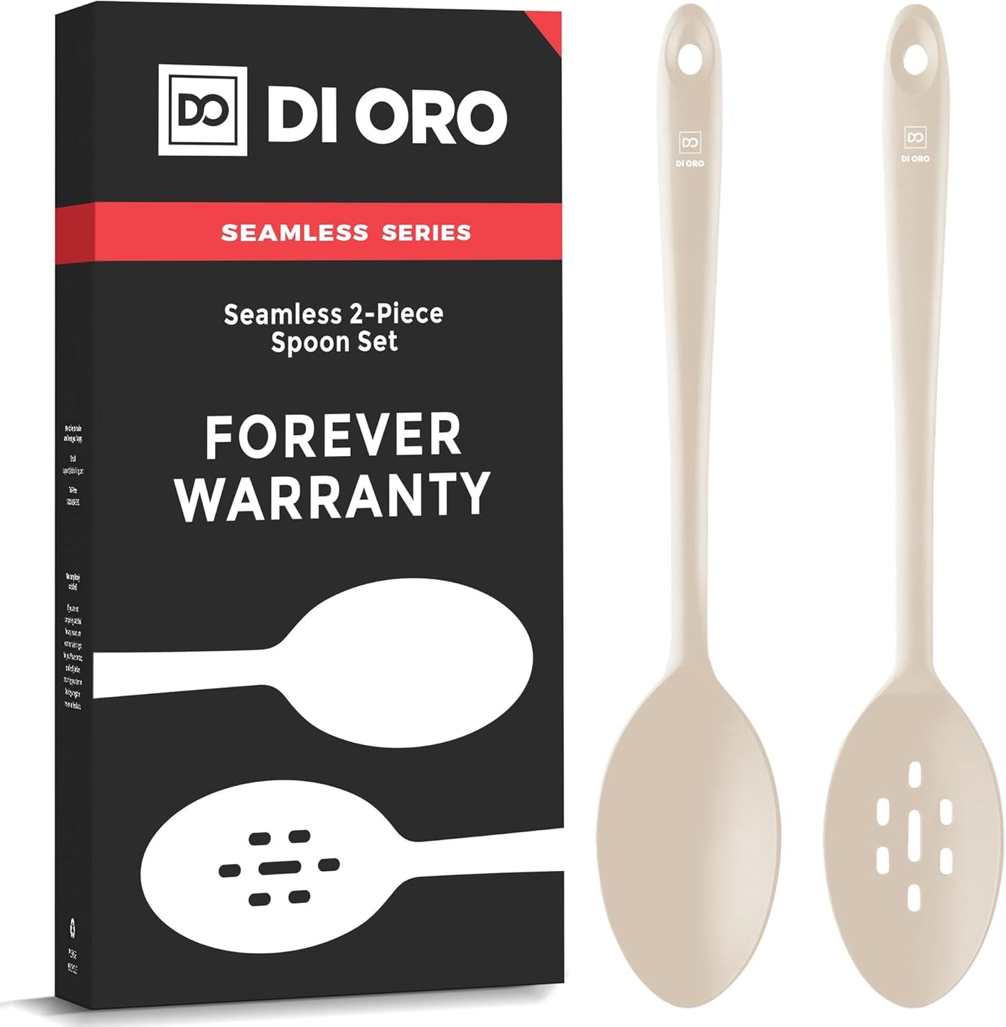 Silicone Spoons for Cooking - Large Kitchen Spoons for Mixing. Serving. & Stirring - 600°F Heat-Resistant Non Stick Utensils – Big Solid & Slotted Basting Spoons - Dishwasher Safe (2pc. Black)