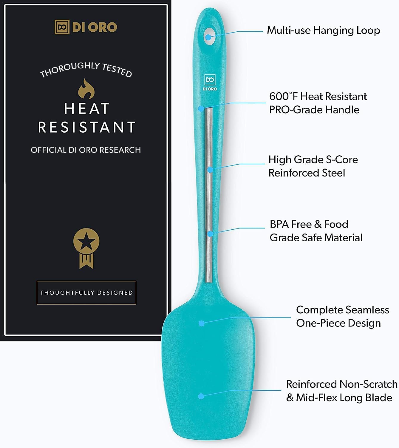 Silicone Spoon Spatula - Forever Warranty - 600°F Heat-Resistant Large Silicone Spoonula Scraper - BPA Free Nonstick Cookware Safe Rubber Kitchen Utensil for Baking. Cooking. & Mixing (Teal)