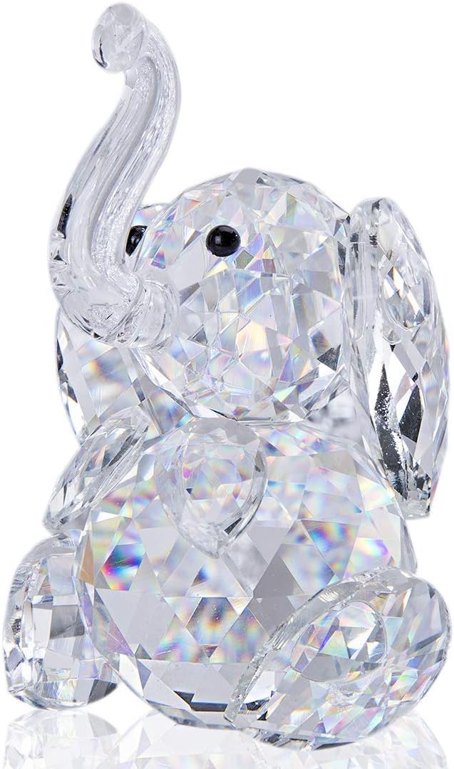 Crystal Cute Elephant Figurine Collection Cut Glass Ornament Statue Animal Collectible