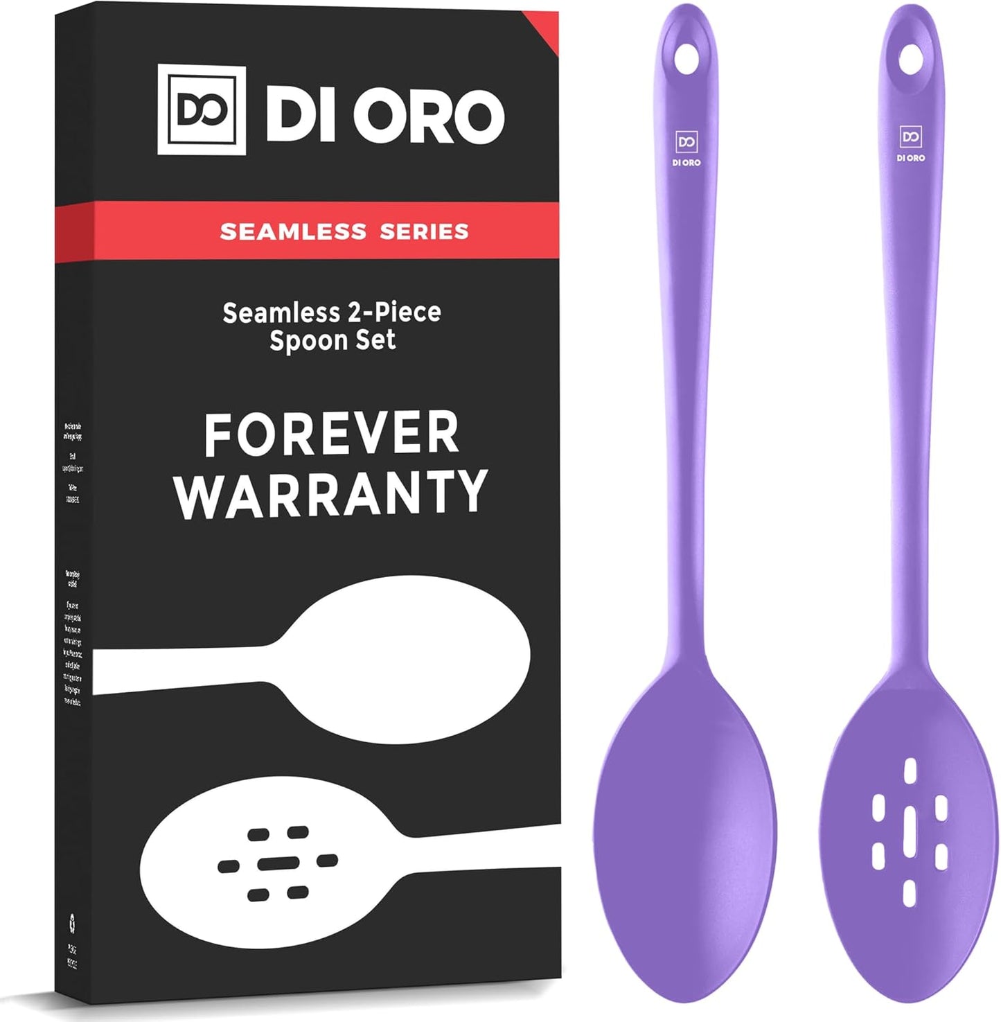 Silicone Spoons for Cooking - Large Kitchen Spoons for Mixing. Serving. & Stirring - 600°F Heat-Resistant Non Stick Utensils – Big Solid & Slotted Basting Spoons - Dishwasher Safe (2pc. Black)