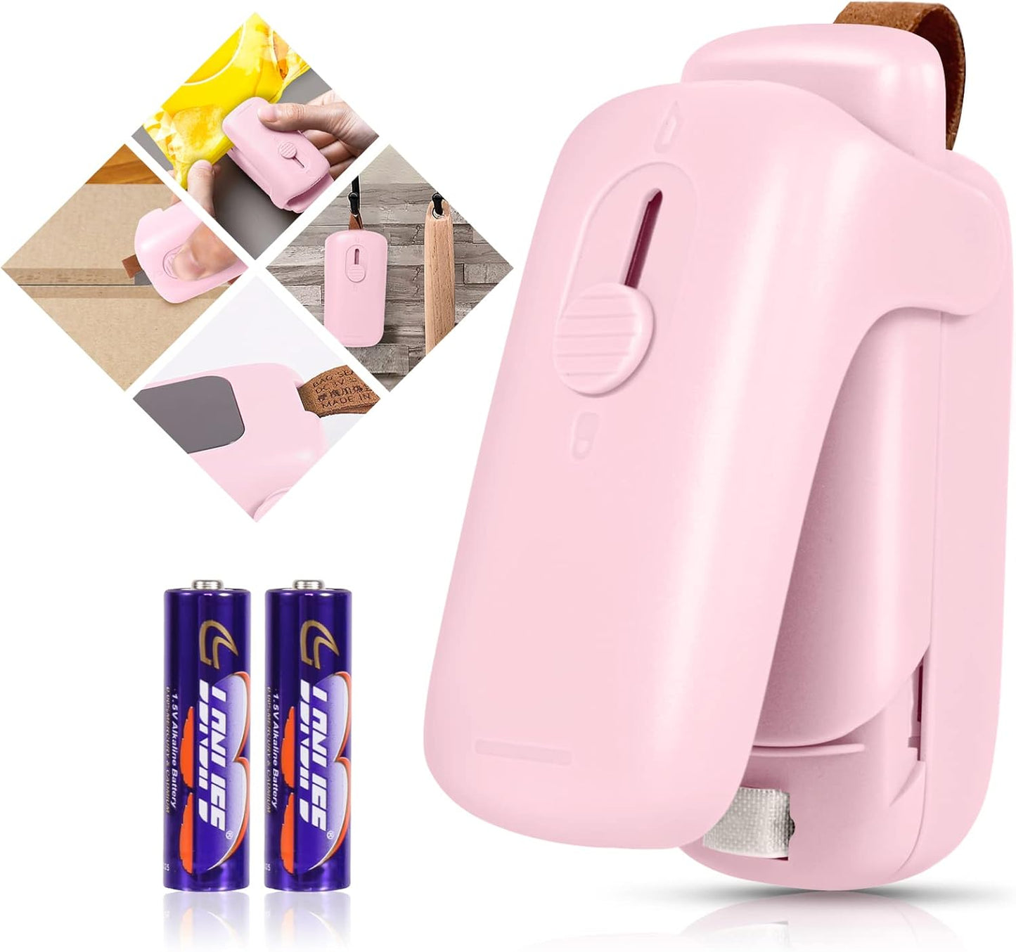 Mini Bag Sealer. Handheld Heat Vacuum Sealer. 2 in 1 Sealer and Cutter with Lanyard. Portable Resealer Machine for Plastic Bags Food Storage Snacks Freshness (2xAA Batteries Included)