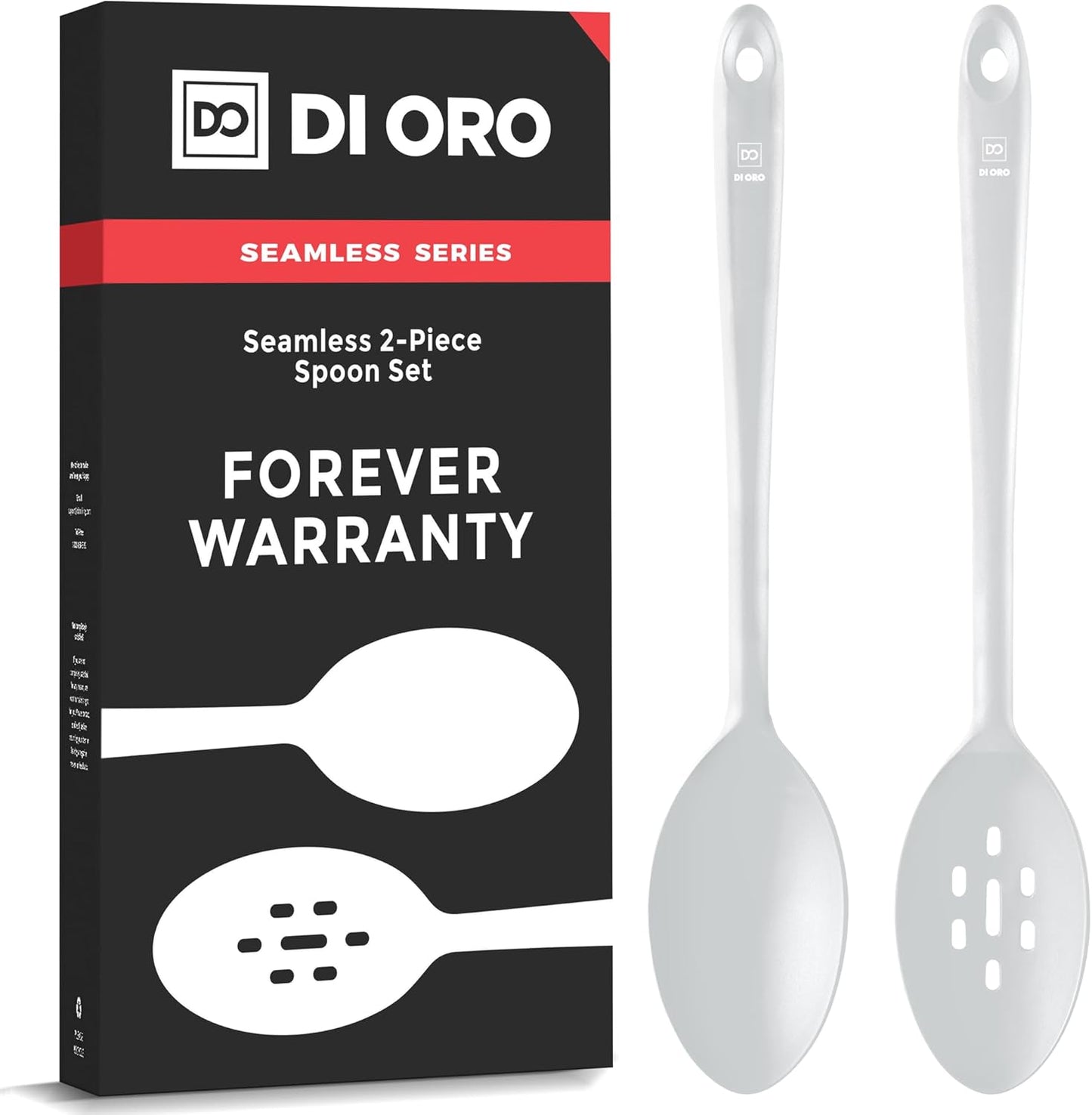 Silicone Spoons for Cooking - Large Kitchen Spoons for Mixing. Serving. & Stirring - 600°F Heat-Resistant Non Stick Utensils – Big Solid & Slotted Basting Spoons - Dishwasher Safe (2pc. Black)