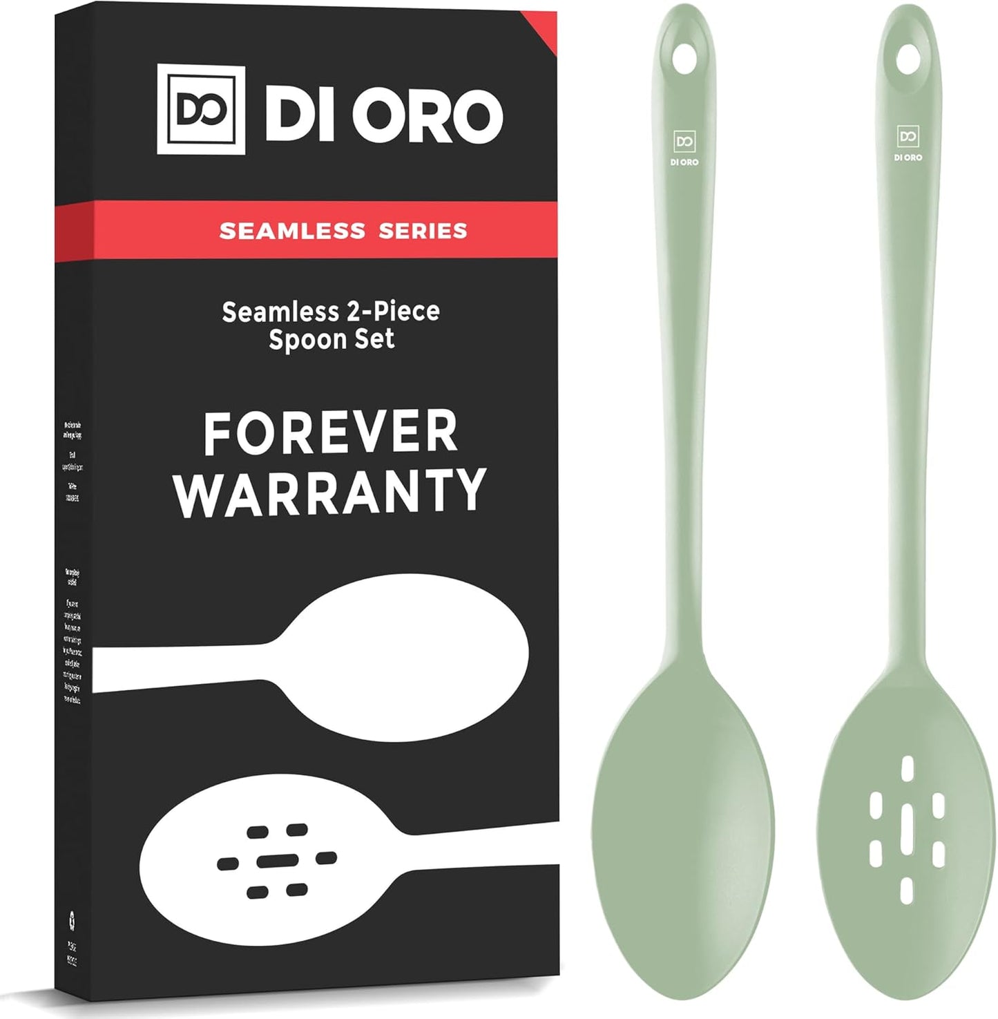 Silicone Spoons for Cooking - Large Kitchen Spoons for Mixing. Serving. & Stirring - 600°F Heat-Resistant Non Stick Utensils – Big Solid & Slotted Basting Spoons - Dishwasher Safe (2pc. Black)
