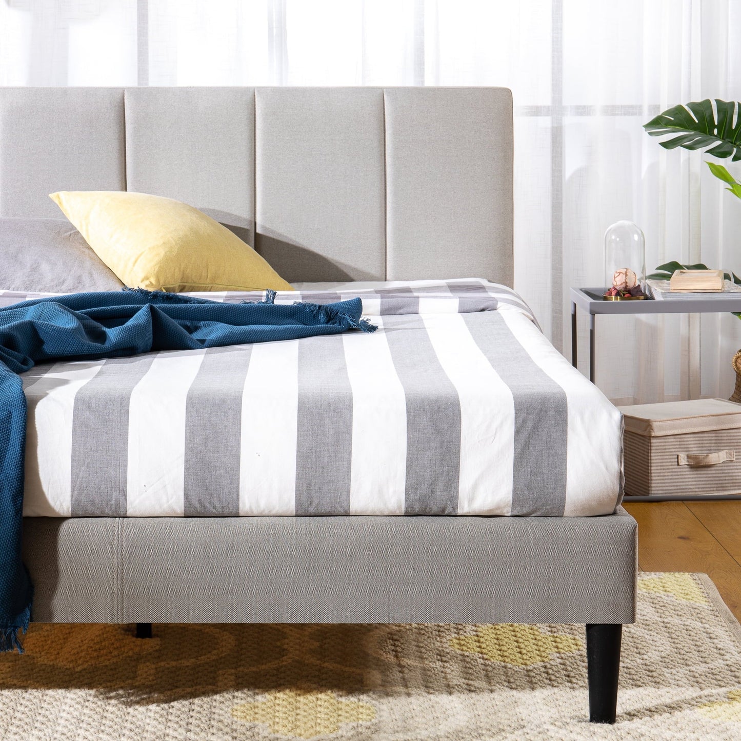 Zinus Maddon 35" Upholstered Platform Bed Frame, Beige, Queen