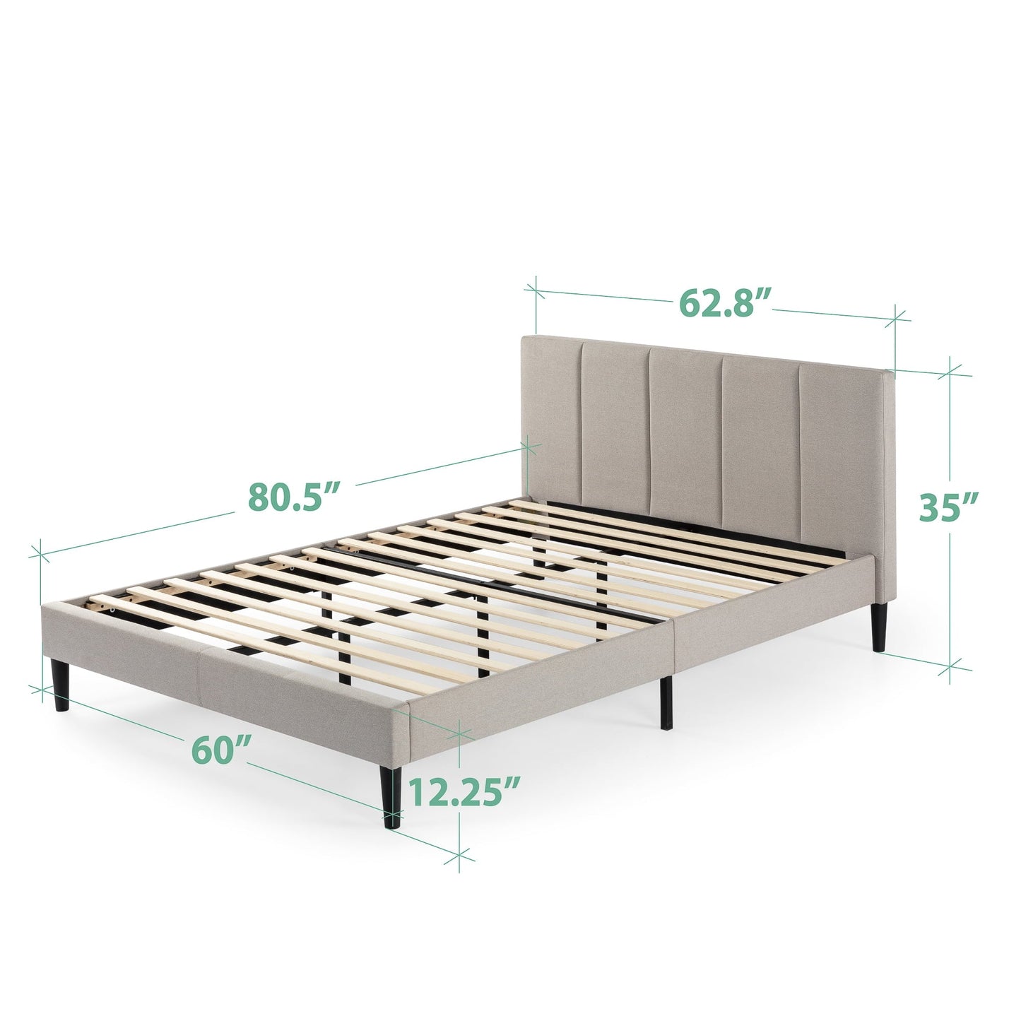 Zinus Maddon 35" Upholstered Platform Bed Frame, Beige, Queen