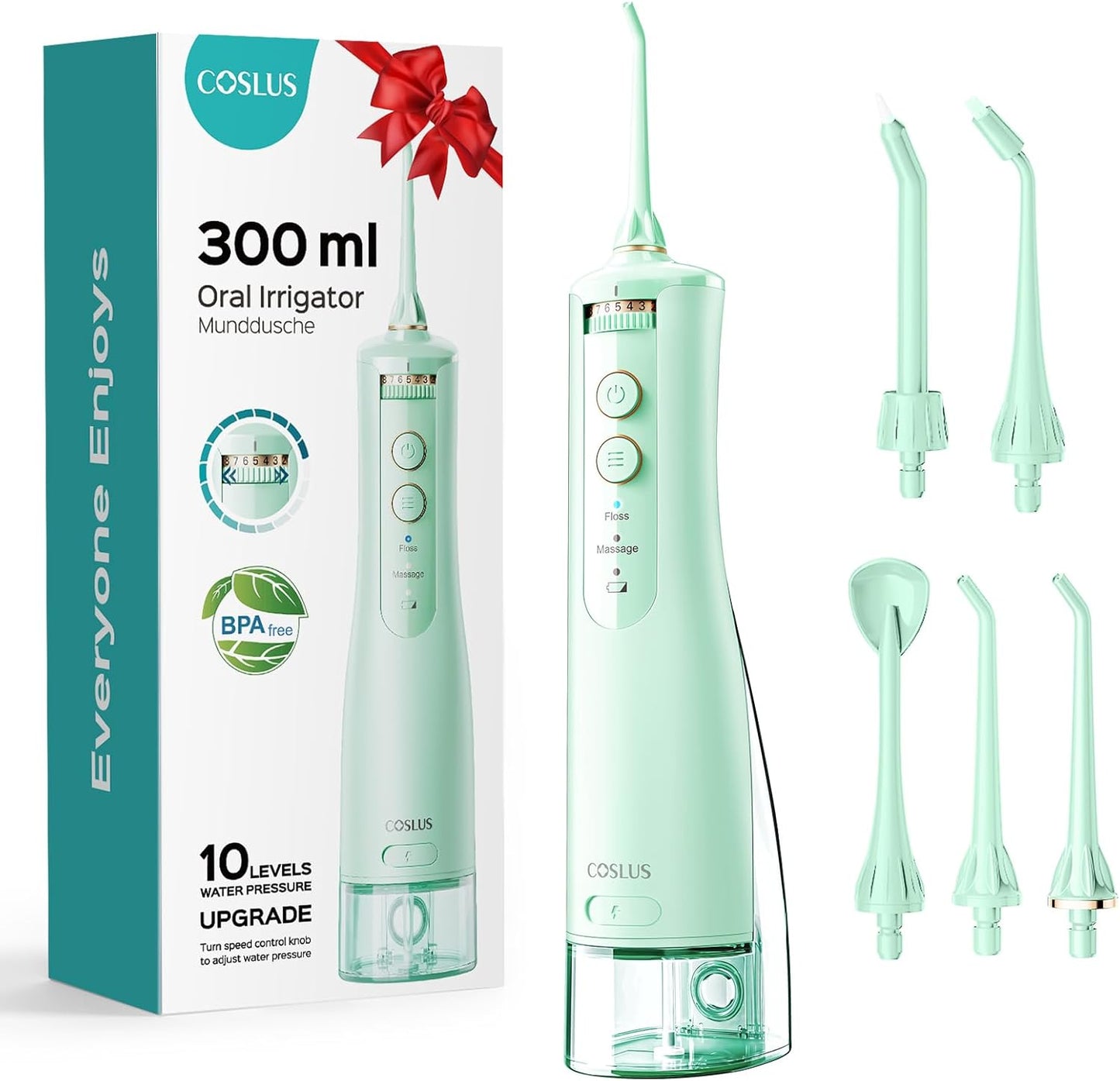 Cordless Water Flosser & Dental Pick for Teeth. Braces. Gums Care - Advanced 10 Pressure Settings for Multiple Users. Rechargeable. Portable for Travel. BPA-Free. Black. E40(WFP14)