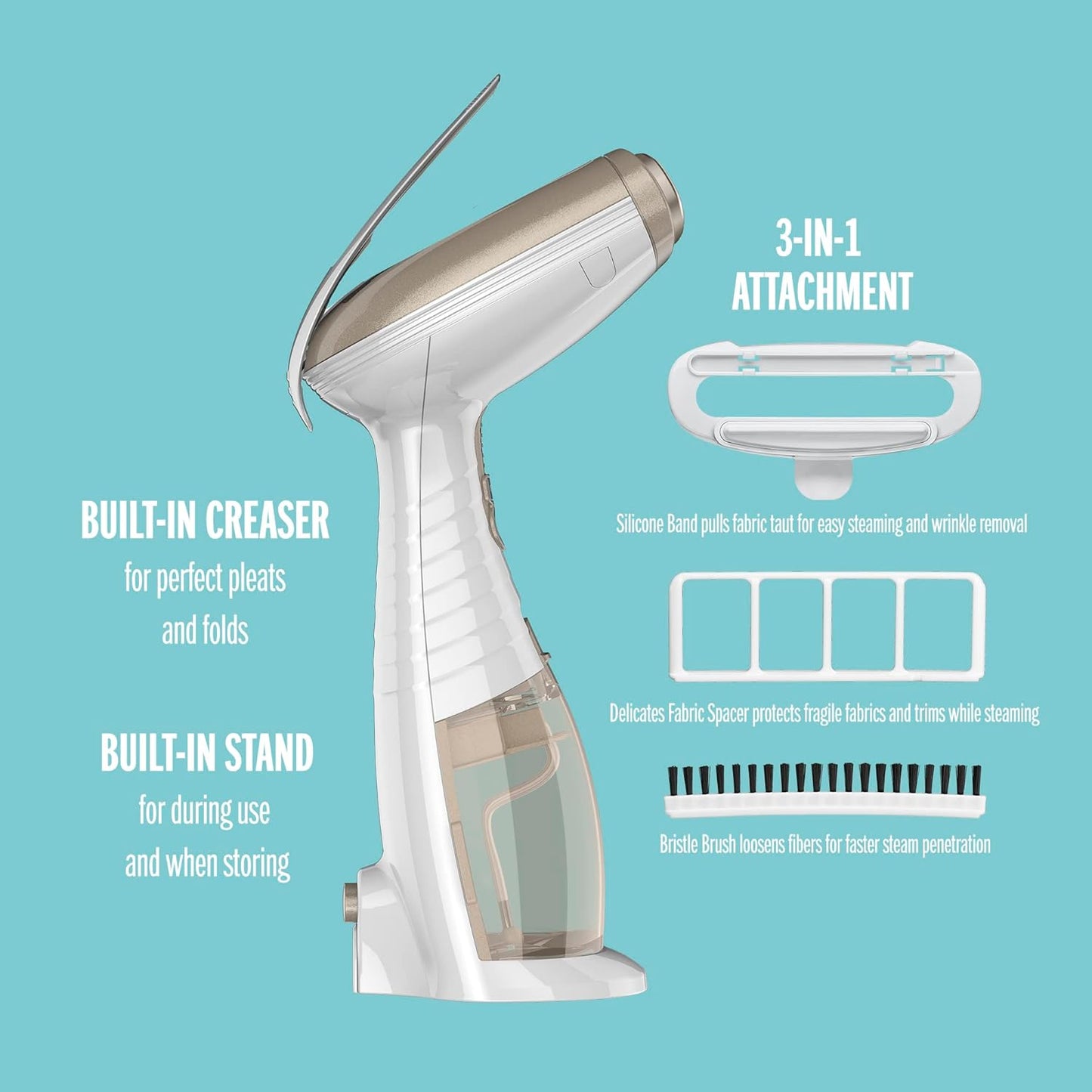 Handheld Garment Steamer for Clothes. Turbo ExtremeSteam 1875W. Portable Handheld Design. Strong Penetrating Steam. White / Champagne
