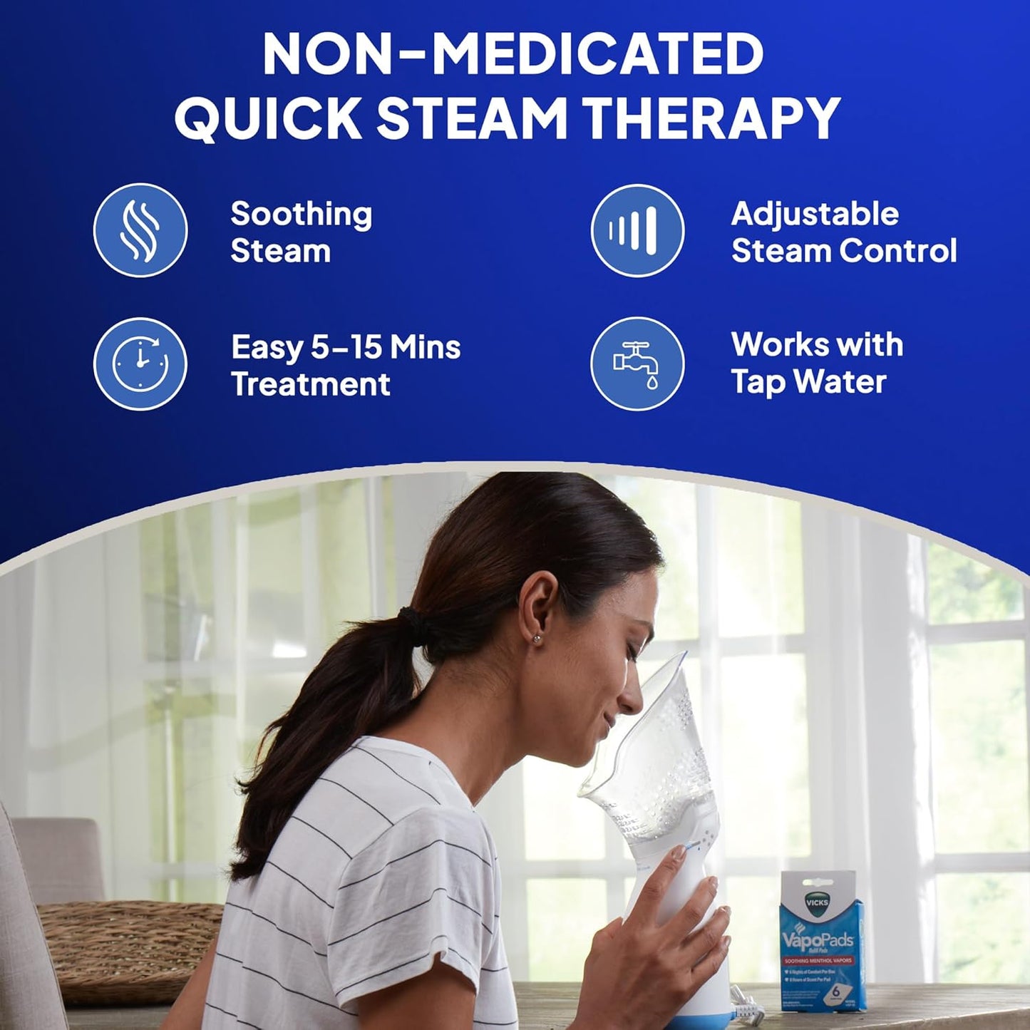 Sinus Inhaler - Non-Medicated Steam Relief for Allergies, Congestion, Coughs and Colds, Face Steamer, Soothes Nasal and Throat Passages, Use with VapoPads (1 Included), FSA and HSA Eligible