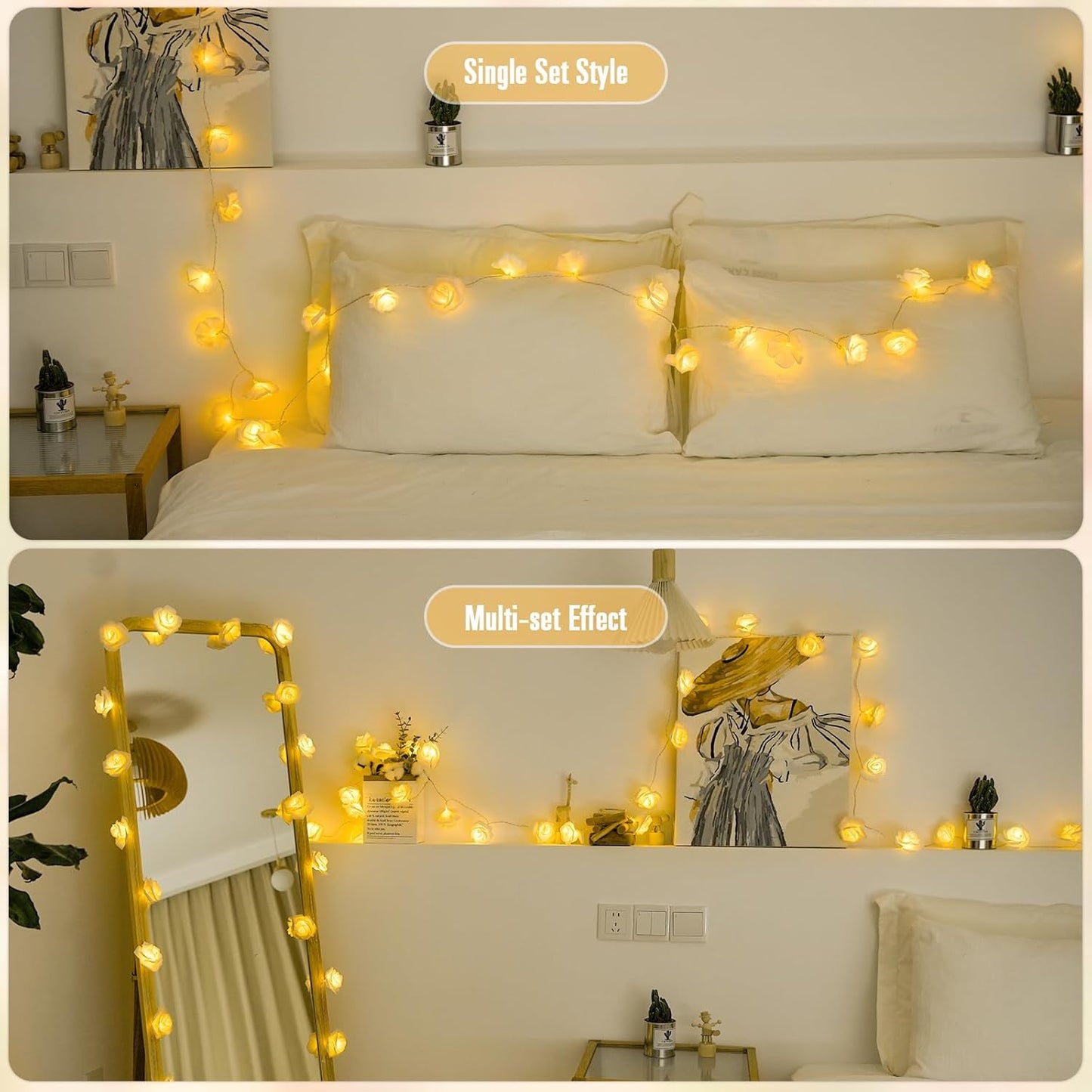 30 LED Rose Flower Lights. 16ft Flower String Lights Battery Operated. 8 Modes Rose Fairy Lights for Mother's Day Bedroom Wedding Room Decor Gift Indoor Decor(Warm White)