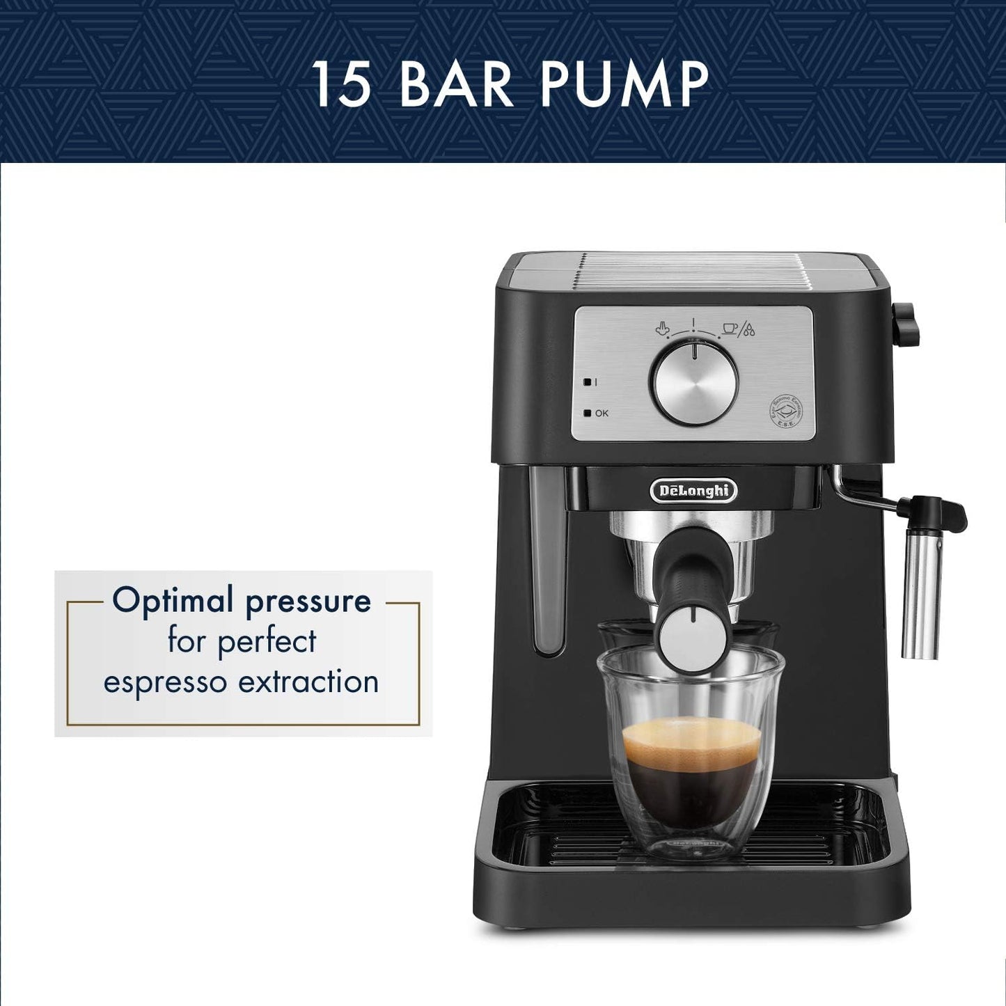 Stilosa Manual Espresso Machine. Latte & Cappuccino Maker. 15 Bar Pump Pressure + Milk Frother Steam Wand. Black / Stainless. EC260BK. 13.5 x 8.07 x 11.22 inches
