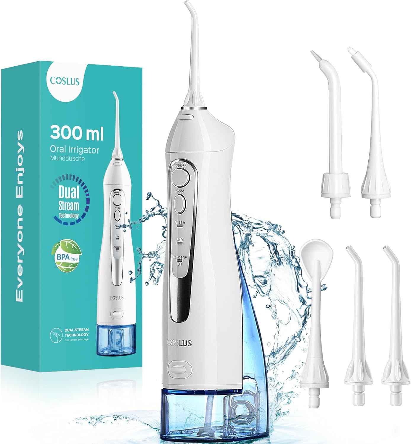Water Dental Flosser Teeth Pick: Portable Cordless Oral Irrigator 300ML Rechargeable Travel Irrigation Cleaner IPX7 Waterproof Electric Flossing Machine for Teeth Cleaning C20(F5020E) Pink