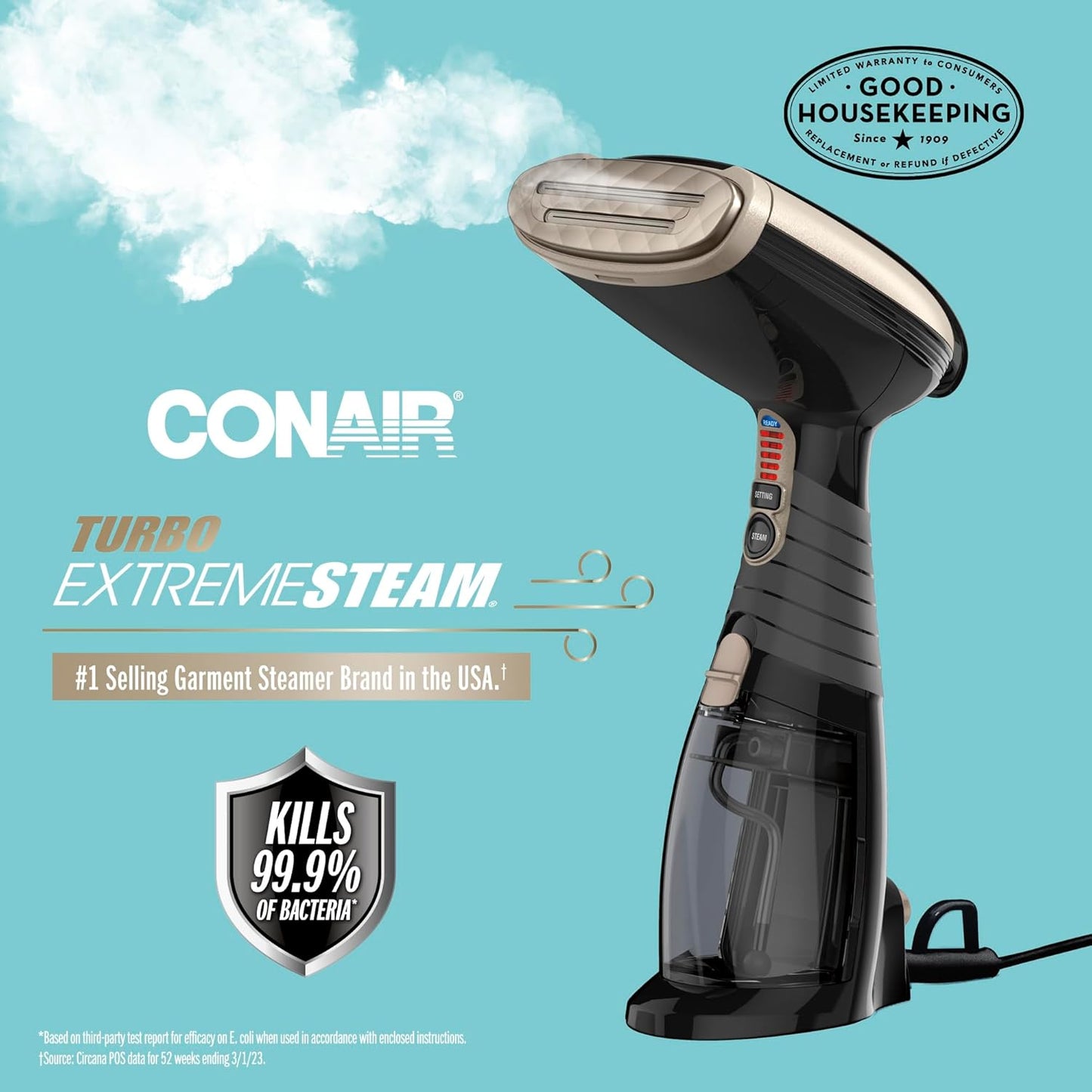 Handheld Garment Steamer for Clothes. Turbo ExtremeSteam 1875W. Portable Handheld Design. Strong Penetrating Steam - Amazon Exclusive in Black (GS59B)
