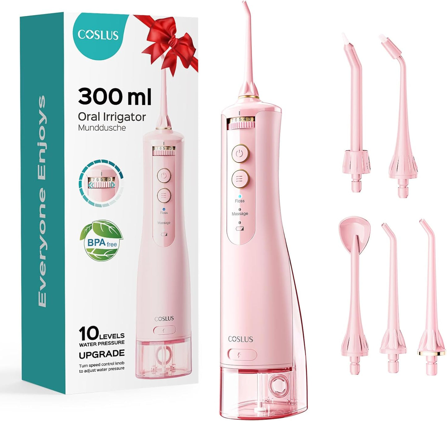 Cordless Water Flosser & Dental Pick for Teeth. Braces. Gums Care - Advanced 10 Pressure Settings for Multiple Users. Rechargeable. Portable for Travel. BPA-Free. Black. E40(WFP14)