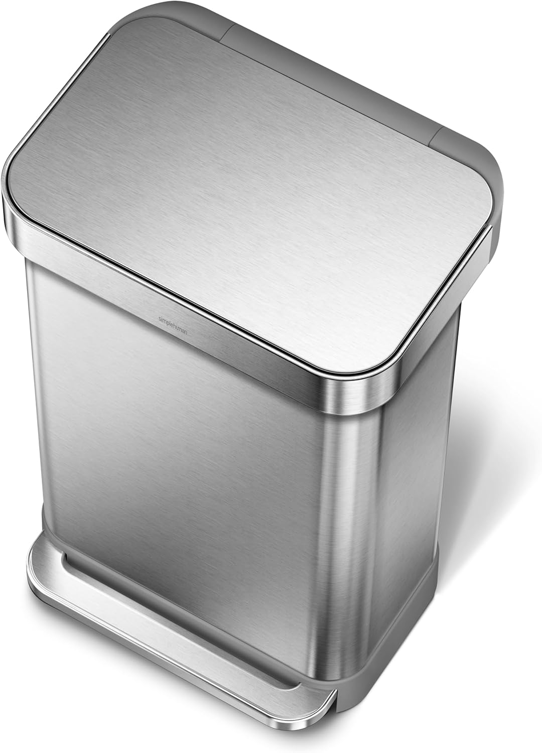 45 Liter / 12 Gallon Rectangular Hands-Free Kitchen Step Trash Can with Soft-Close Lid. Brushed Stainless Steel