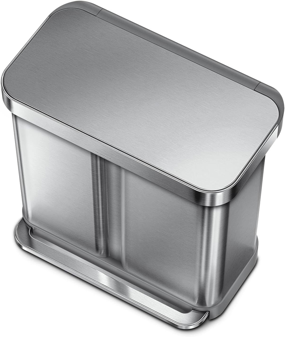 58 Liter / 15.3 Gallon Rectangular Hands-Free Dual Compartment Recycling Kitchen Step Trash Can with Soft-Close Lid. Brushed Stainless Steel