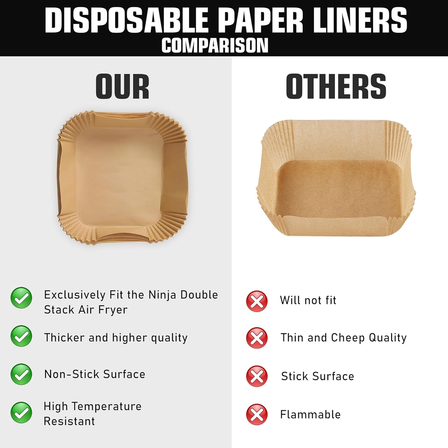 Air Fryer Liners for DoubleStack SL401 8-10QT: 150pcs Disposable Paper Liners. Compatible with SL401 and SL201 Double Stack by FryEasy