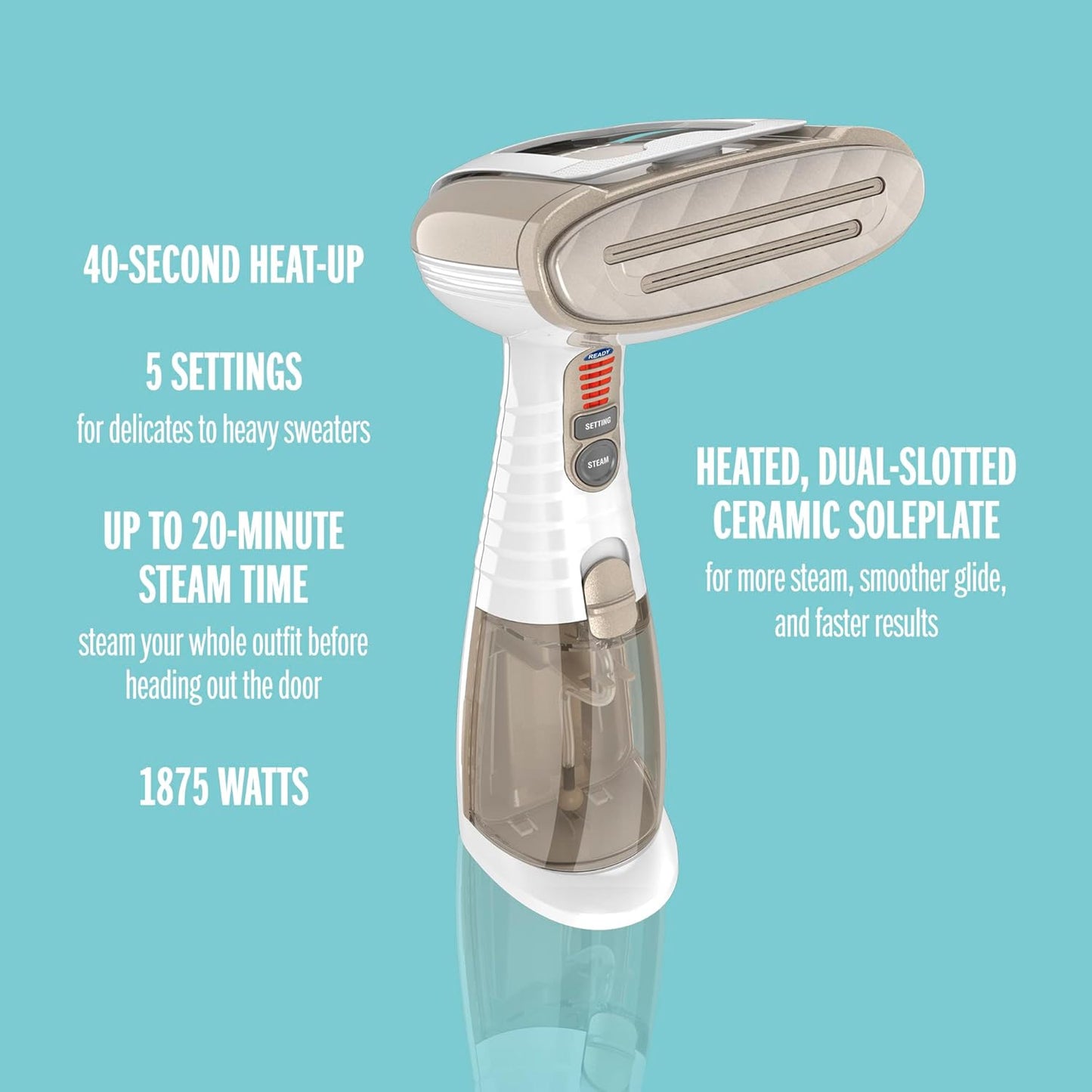 Handheld Garment Steamer for Clothes. Turbo ExtremeSteam 1875W. Portable Handheld Design. Strong Penetrating Steam. White / Champagne