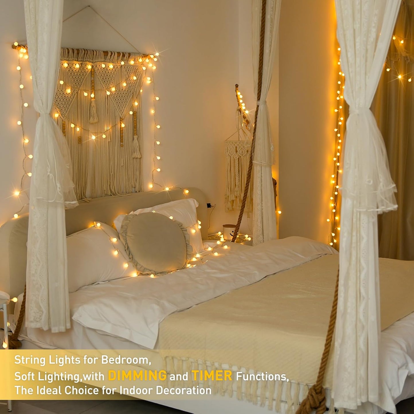 100 LED Connectable Globe String Lights Indoor Bedroom. 33ft Warm White Christmas String Lights Plug in with Remote. 8Mode Hanging Fairy Lights Outdoor for Room Classroom Party Decor